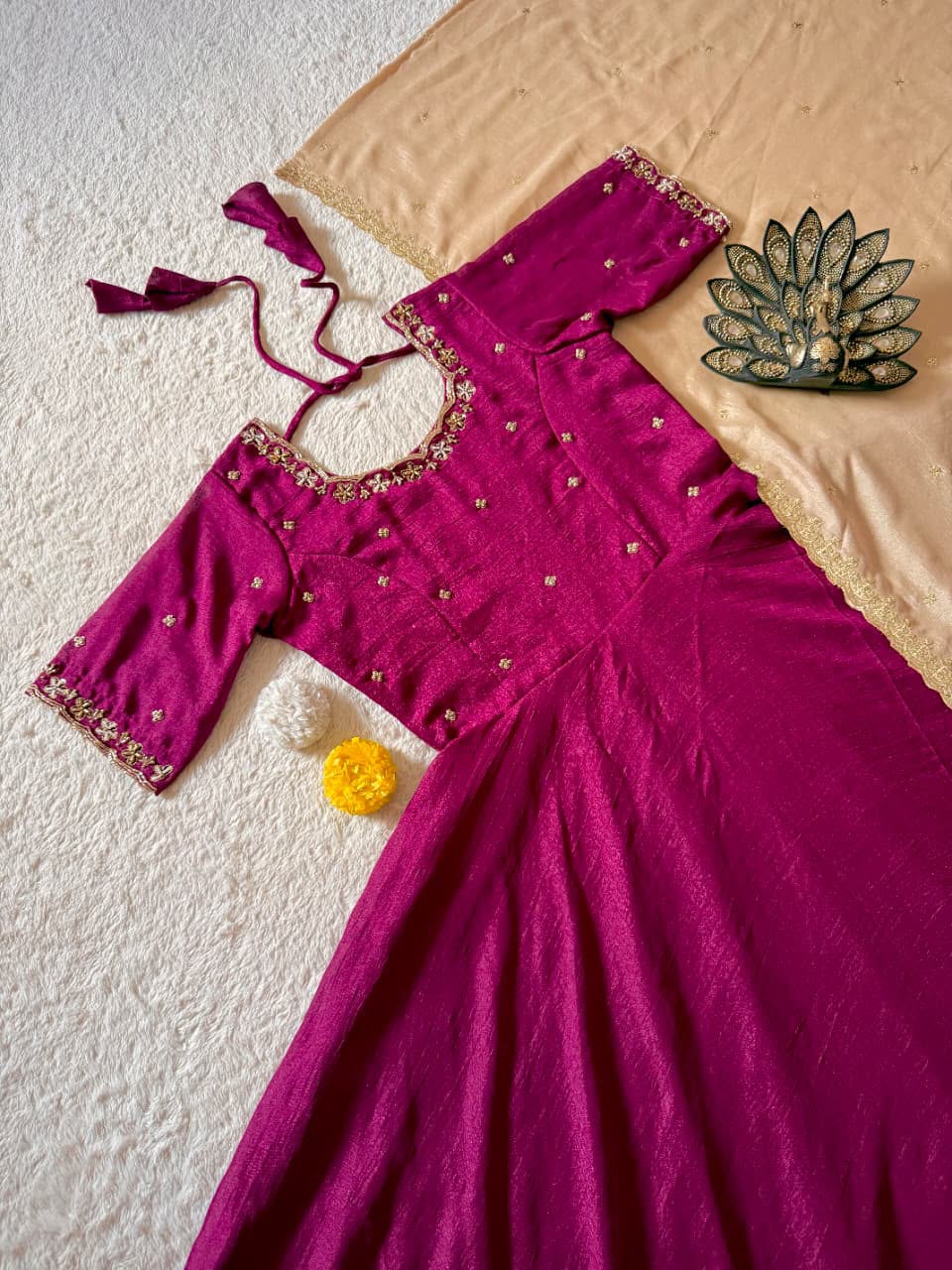 Designer Maggam Hand Work Gown With Duppata