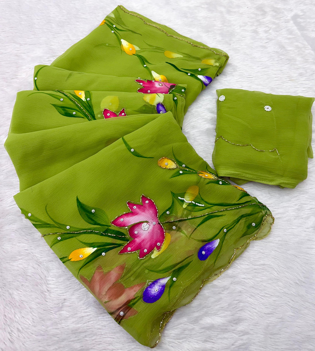 Soft Pure Chiffon Handwork Light Weight Sarees