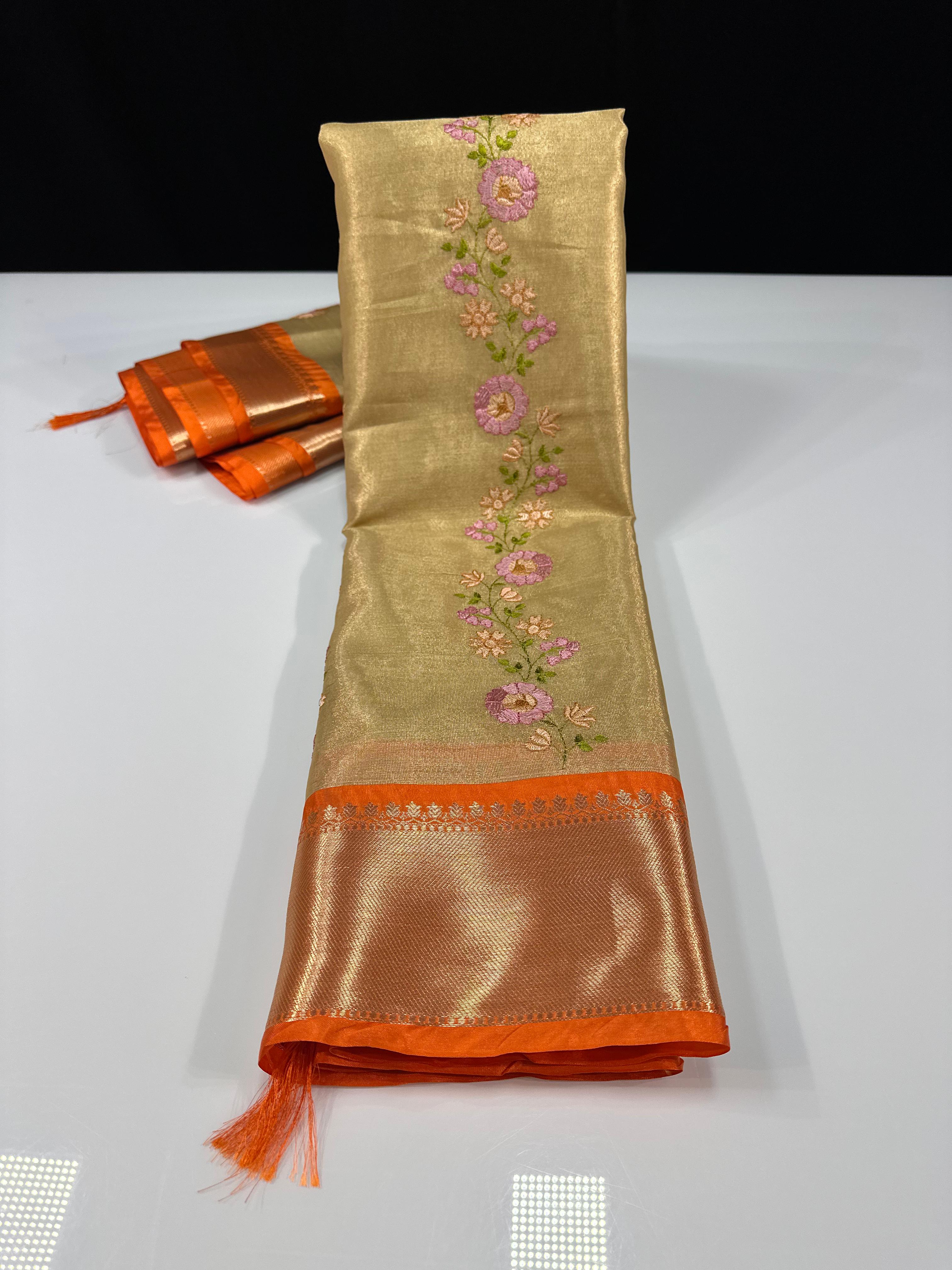 Elegant Banarasi Golden Tissue with Meenakari Work