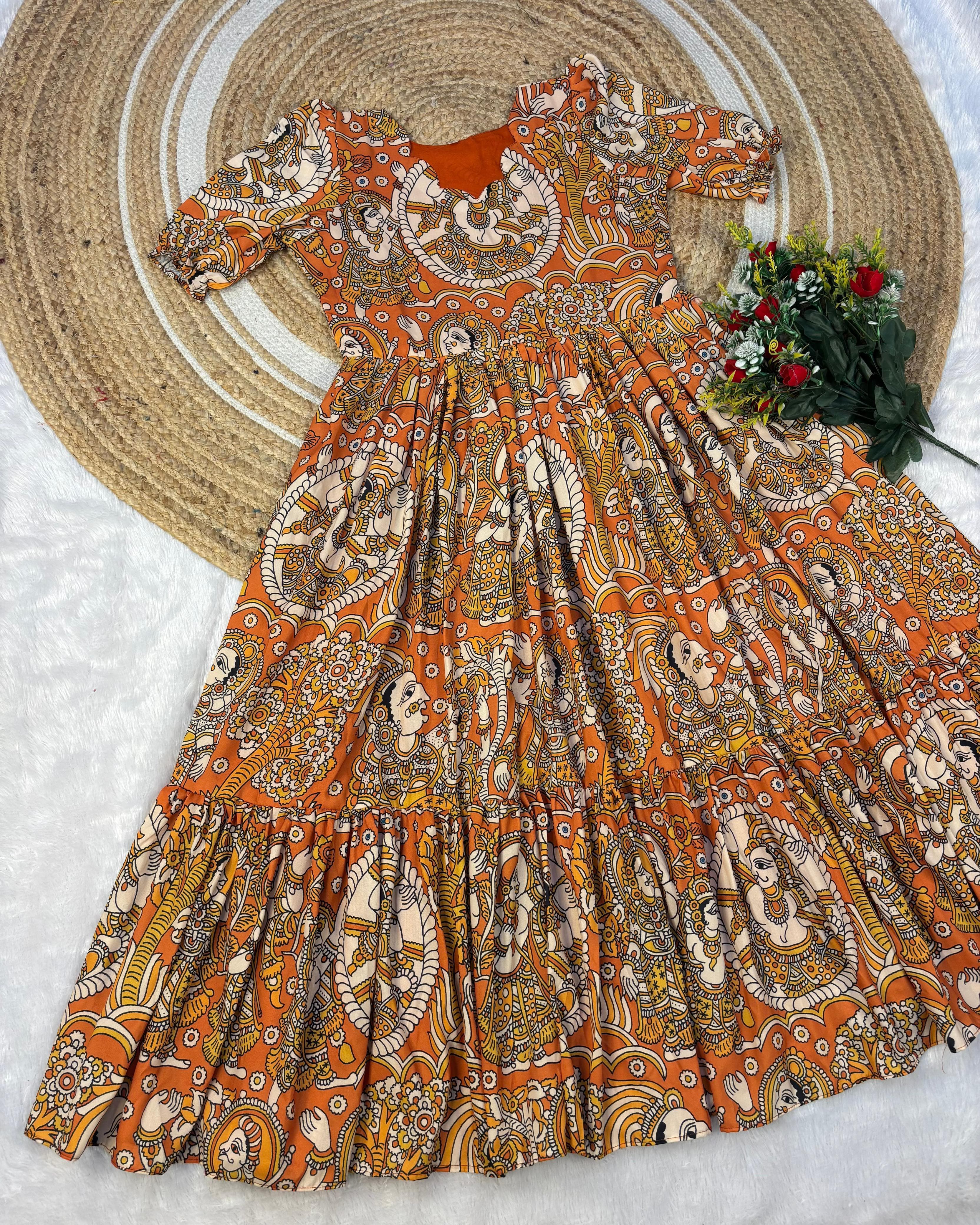 Kalamkari Maxi Gown Soft Maslin Cotton with Digital Print