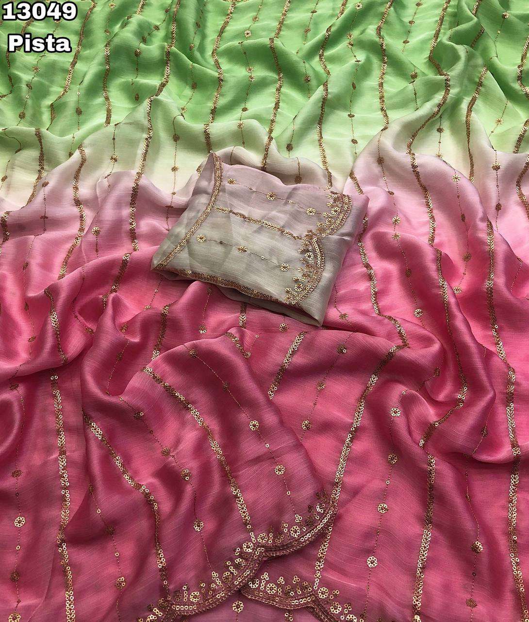 Chiffon Shaded Embroidery Work Saree