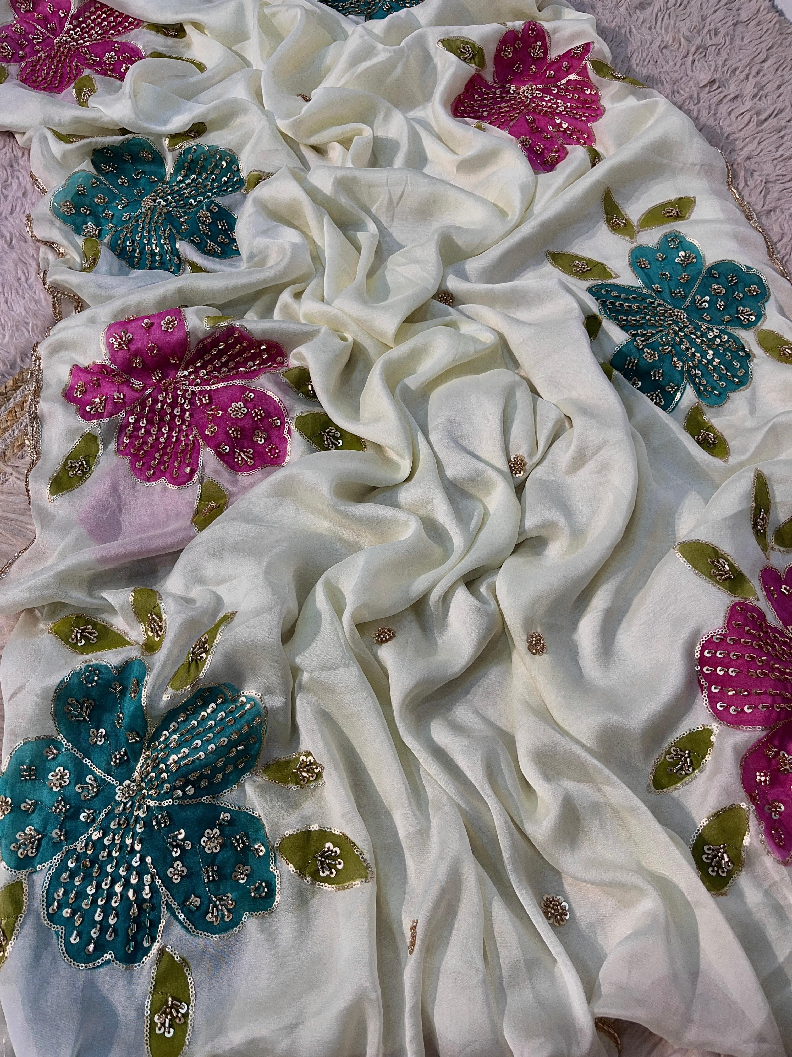 Premium Rangoli Saree with  beads work & brush print