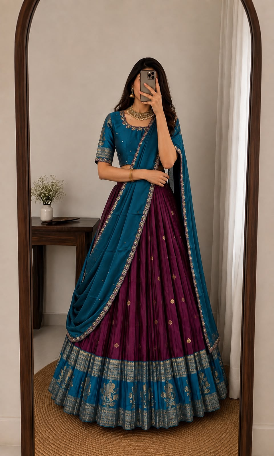Premium Quality Kanjivaram Silk Full Stitched Lehenga Set