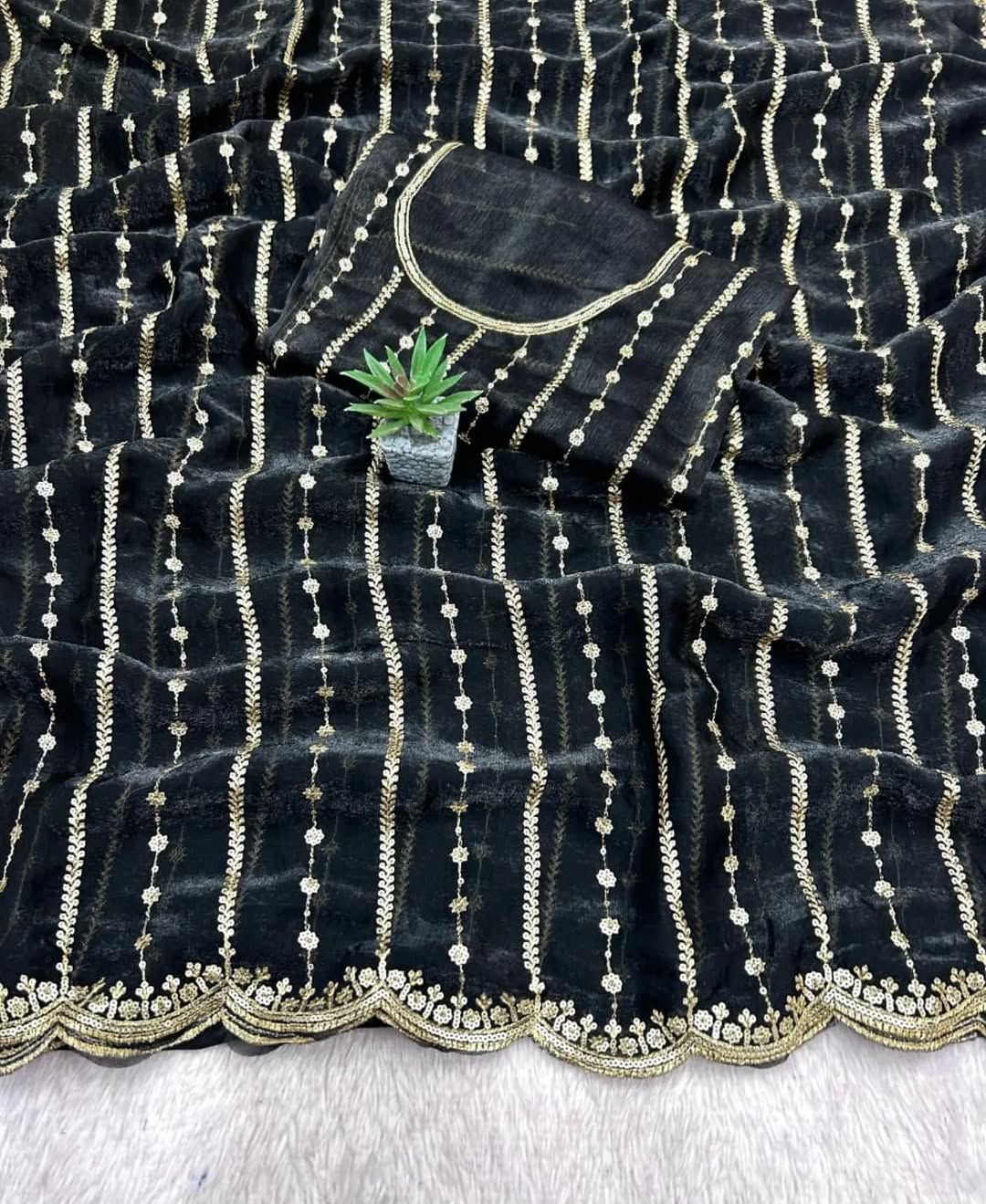 Trendy Georgette Sarees with Embroidery Sequence Work