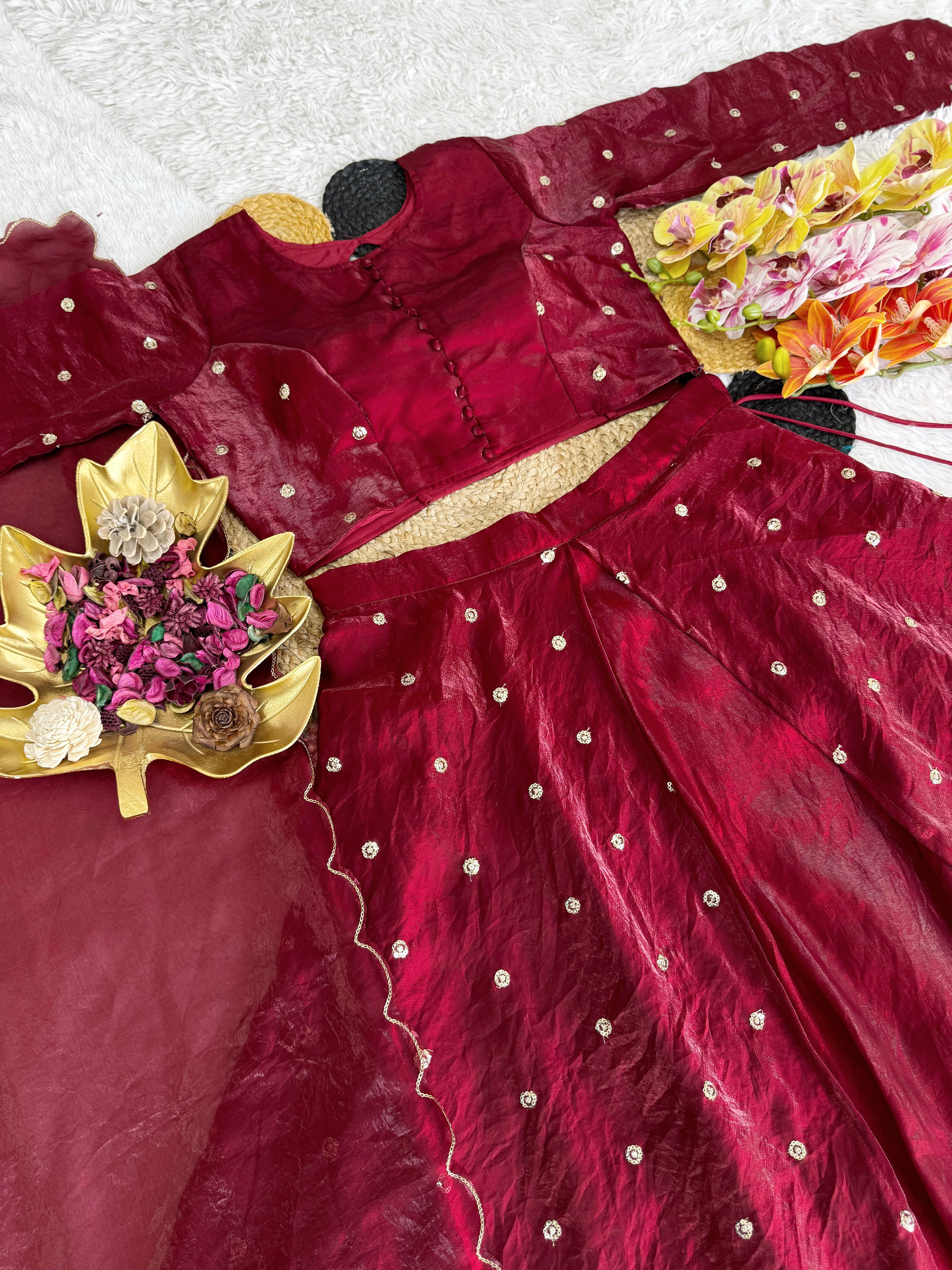 Soft Space Silk Sequence Embroidery Lehenga with Beautiful Stitched Blouse
