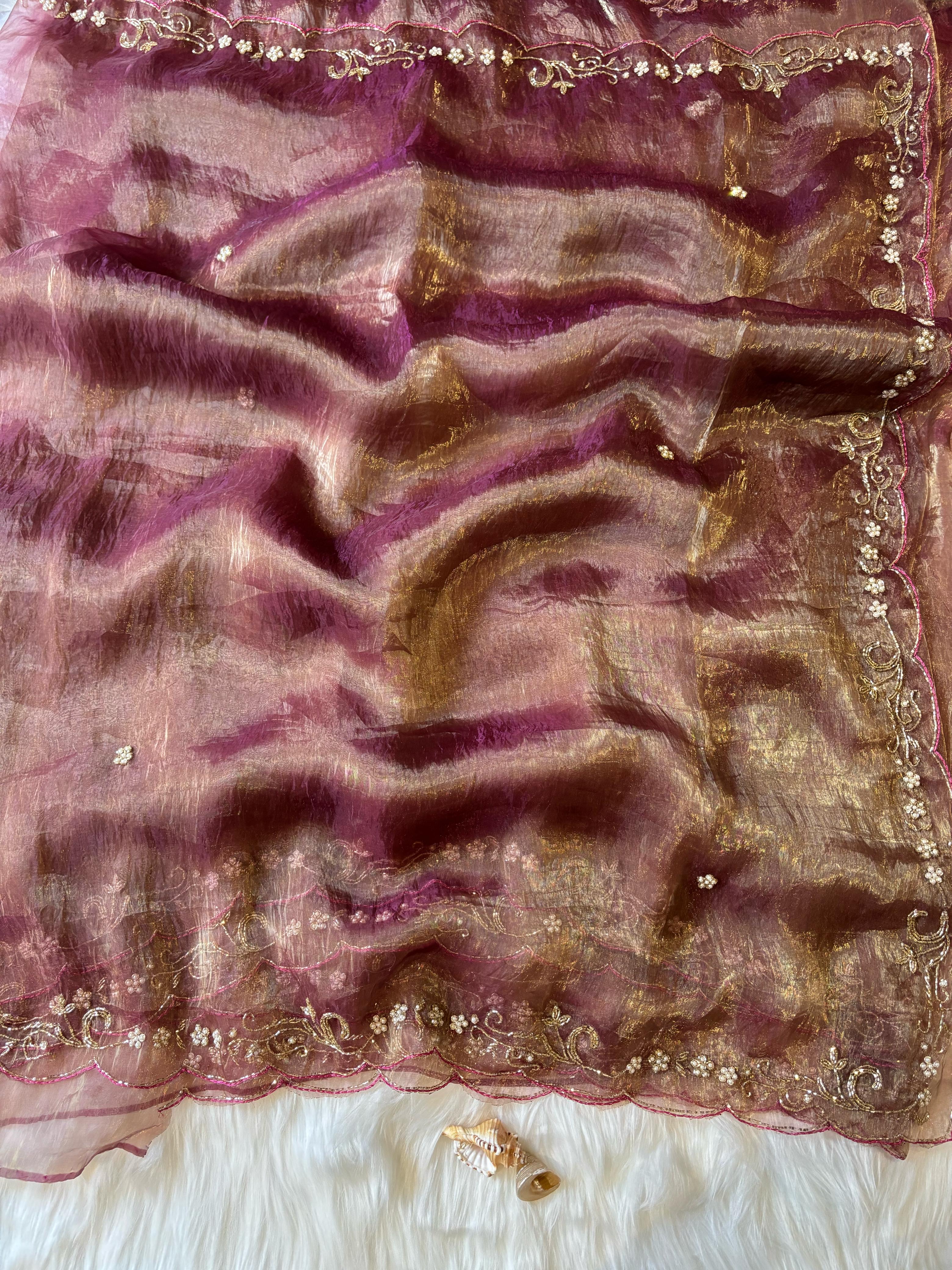Premium Handwork Saree with Cutdana and Moti Work
