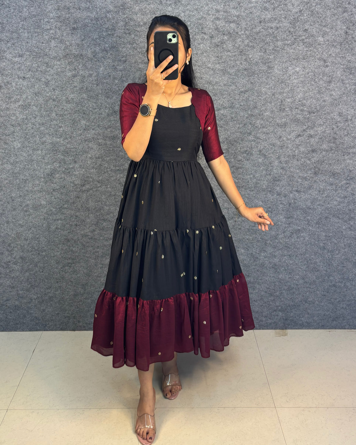Multi Colour Vichitra Silk Maxi with Embroidery Work