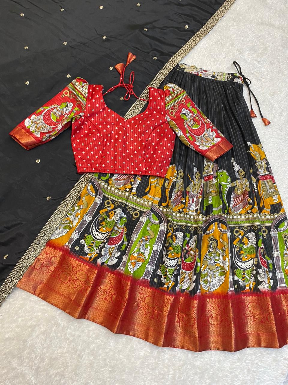 Kalamkari Lehanga Sets with Unstitched Blouse