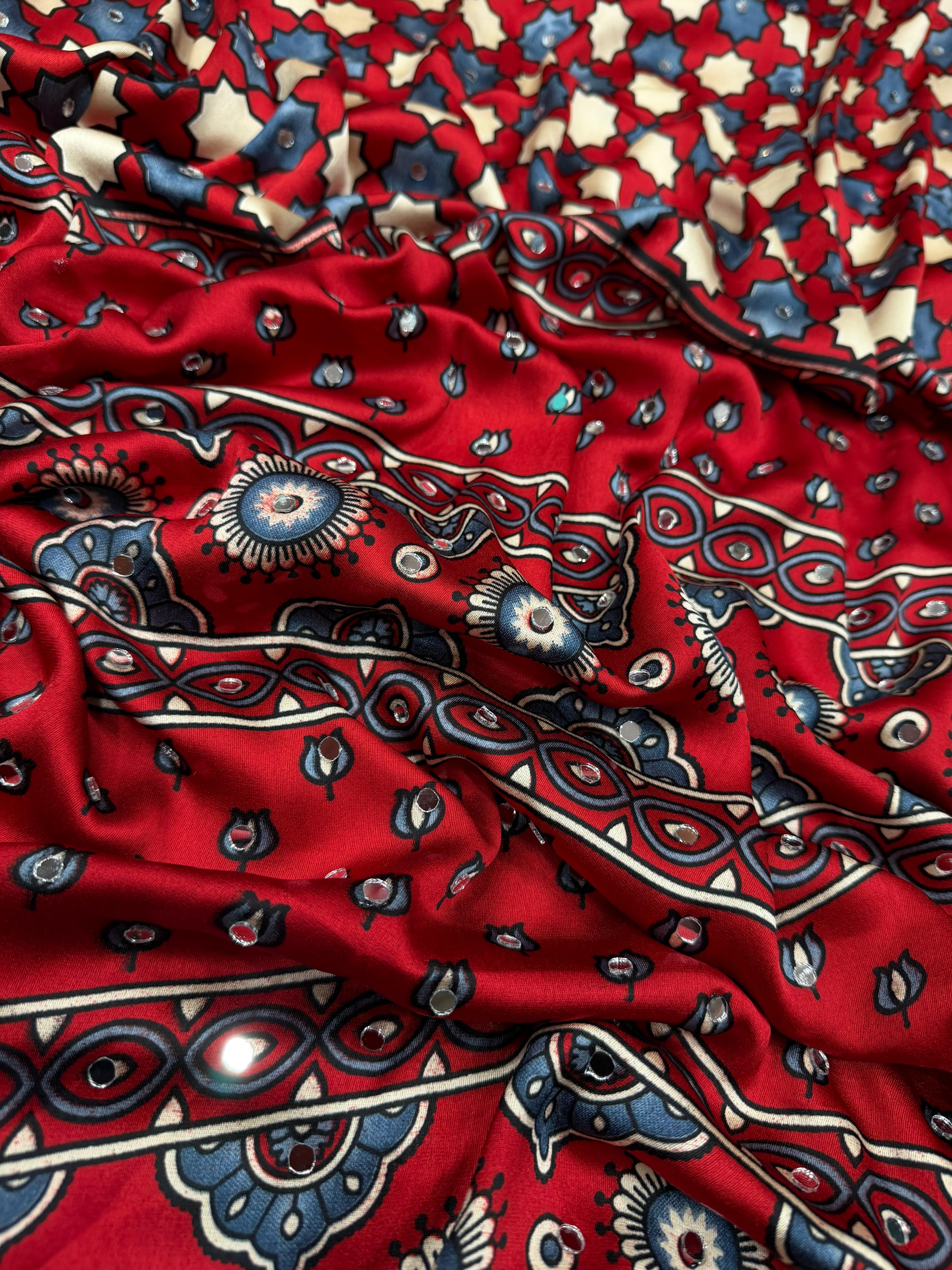 Beautiful Ajarakh Saree with Real mirror work and beautiful tussle