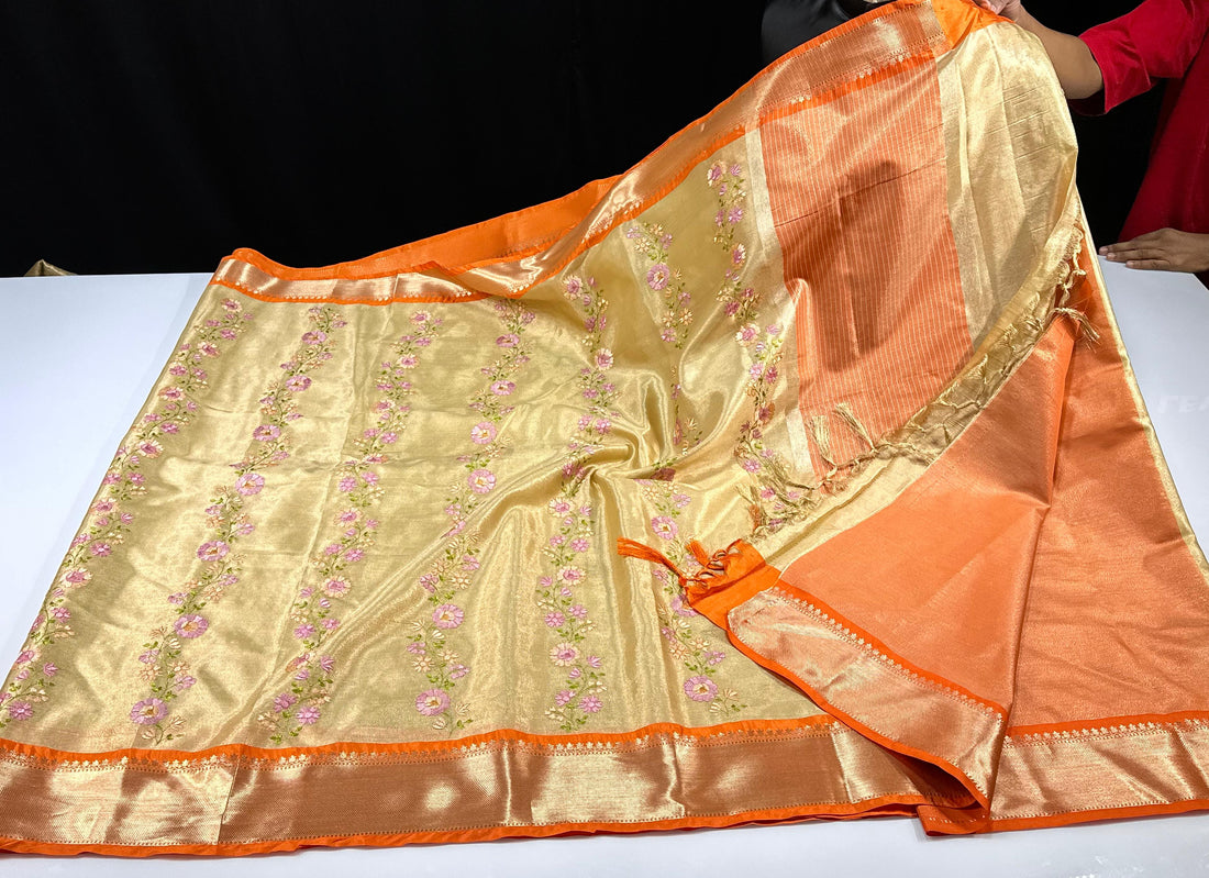 Elegant Banarasi Golden Tissue with Meenakari Work