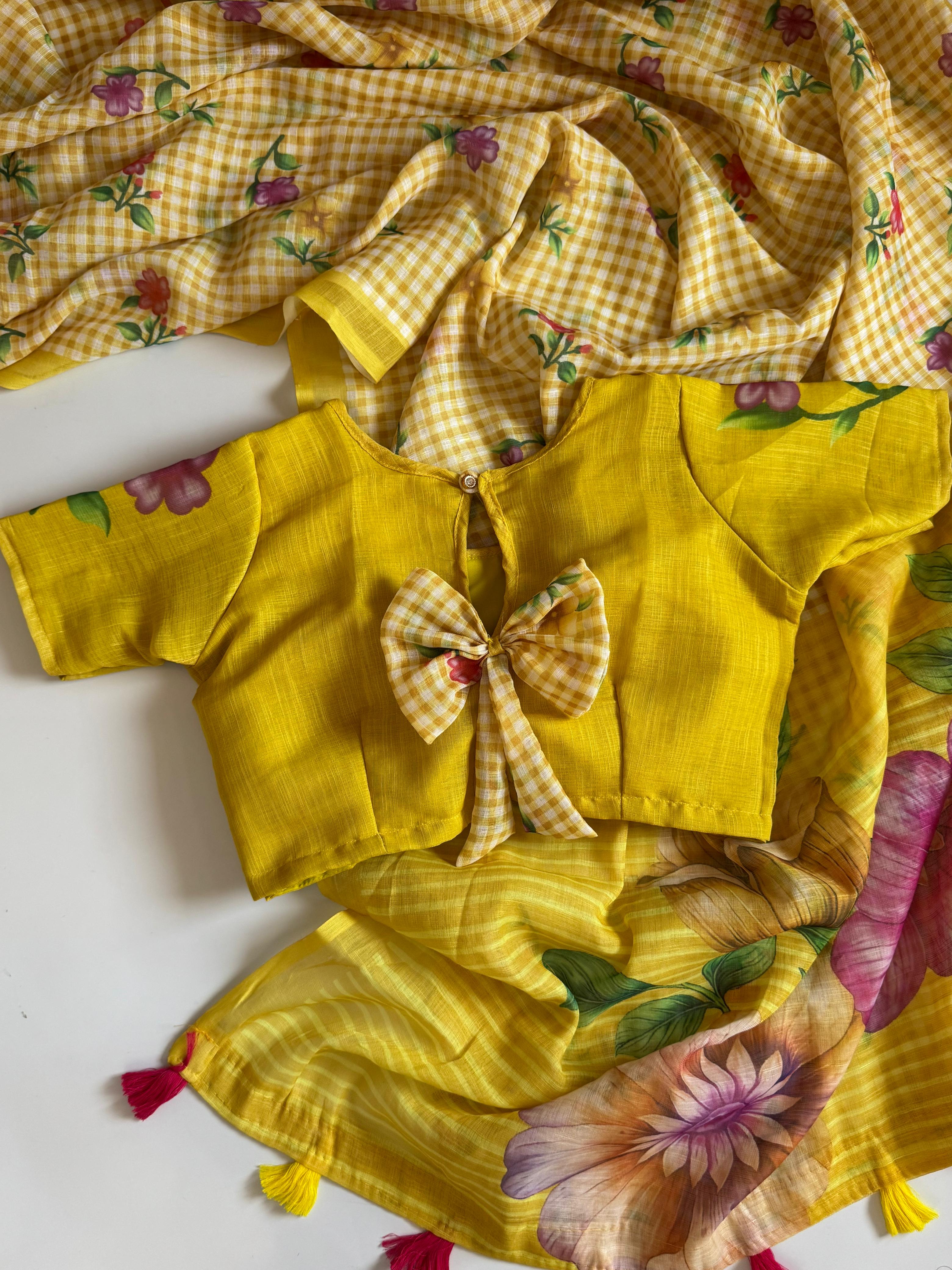 Floral Mul Cotton Saree with Stitched Blouse