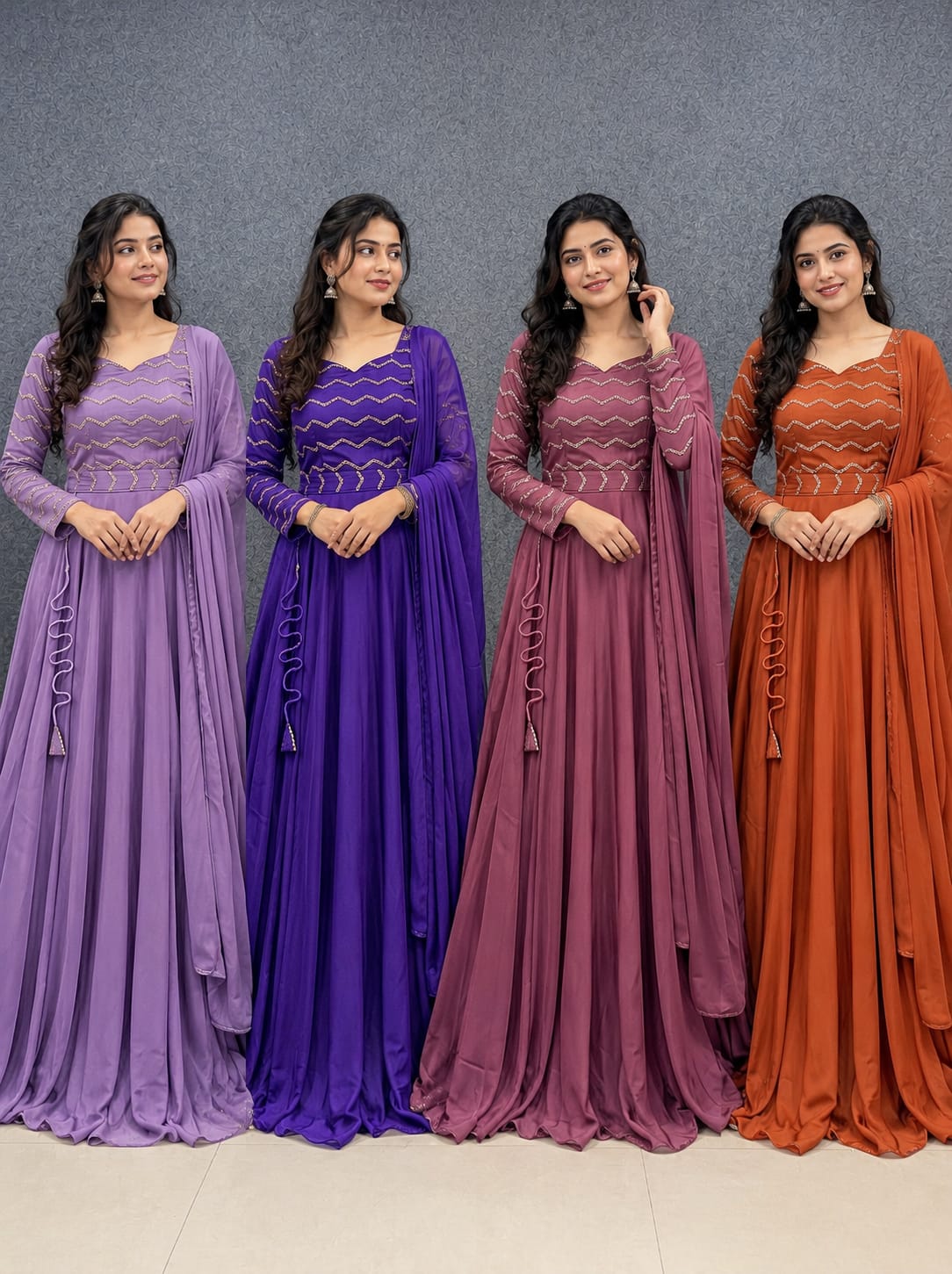 Designer Rangoli Silk Gowns with Beads Sequence Work