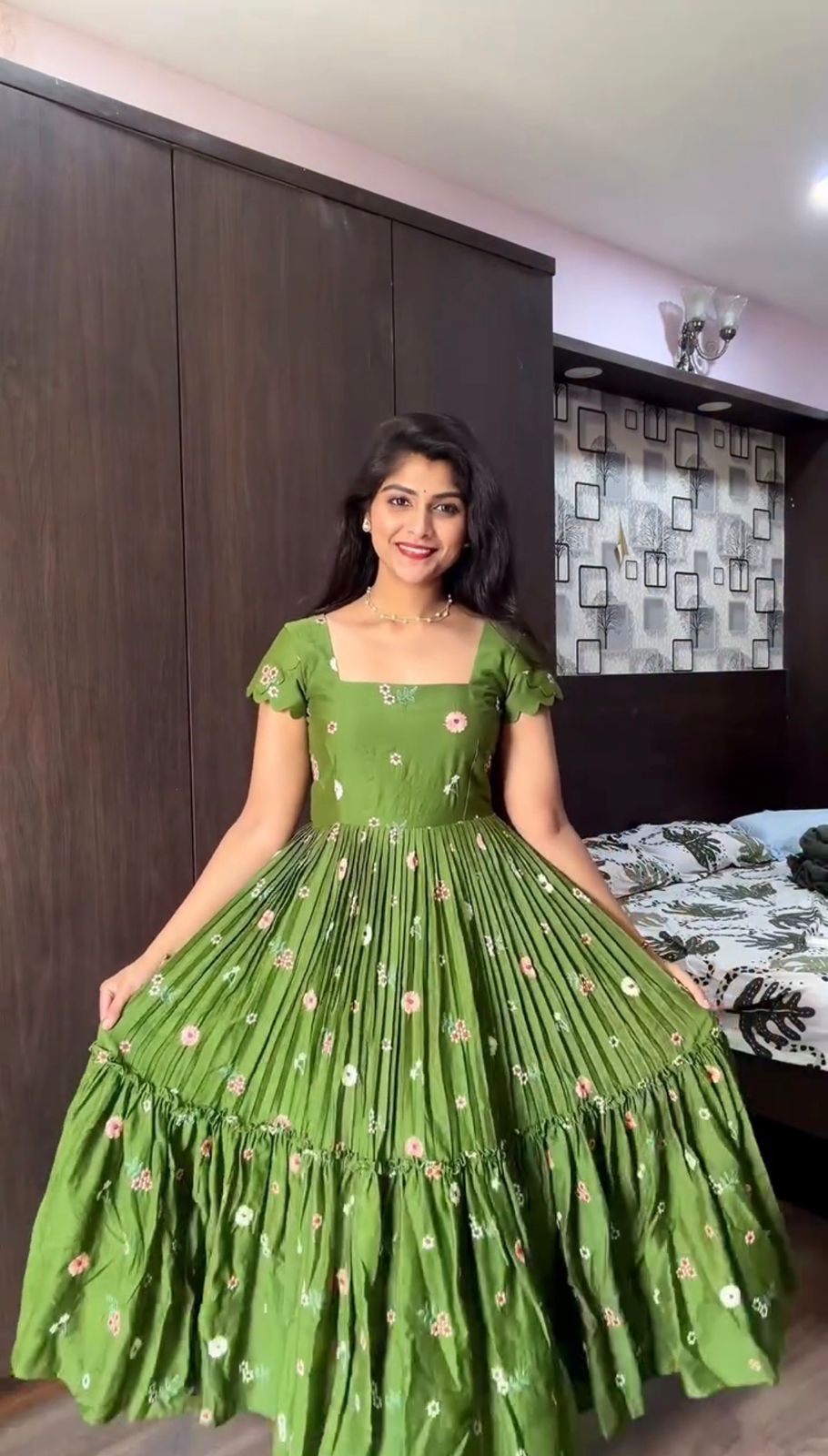 Special Mull Chanderi Gown With Floral Thread Weave
