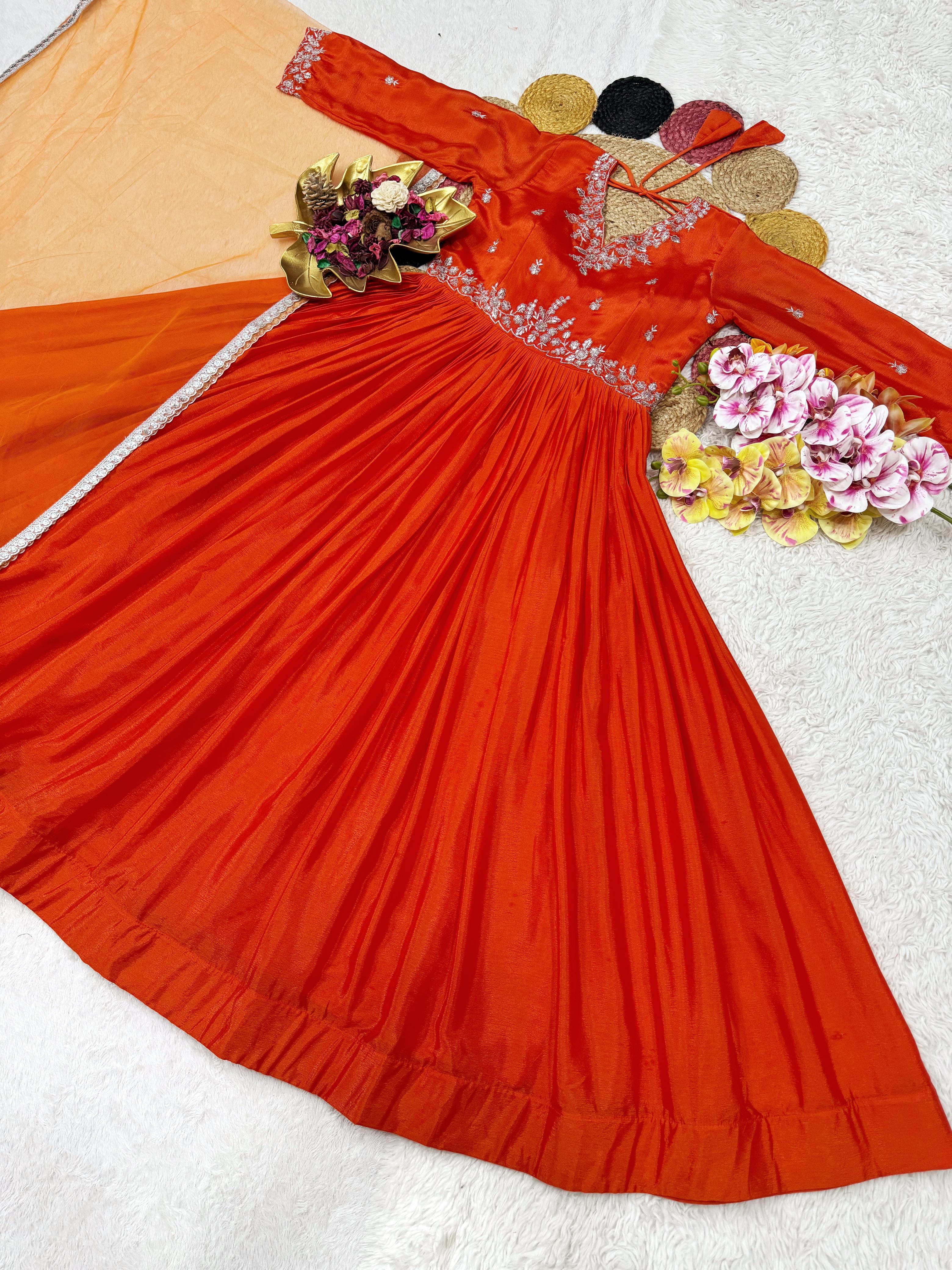 Beautiful Soft Chinon Gown with Premium Work
