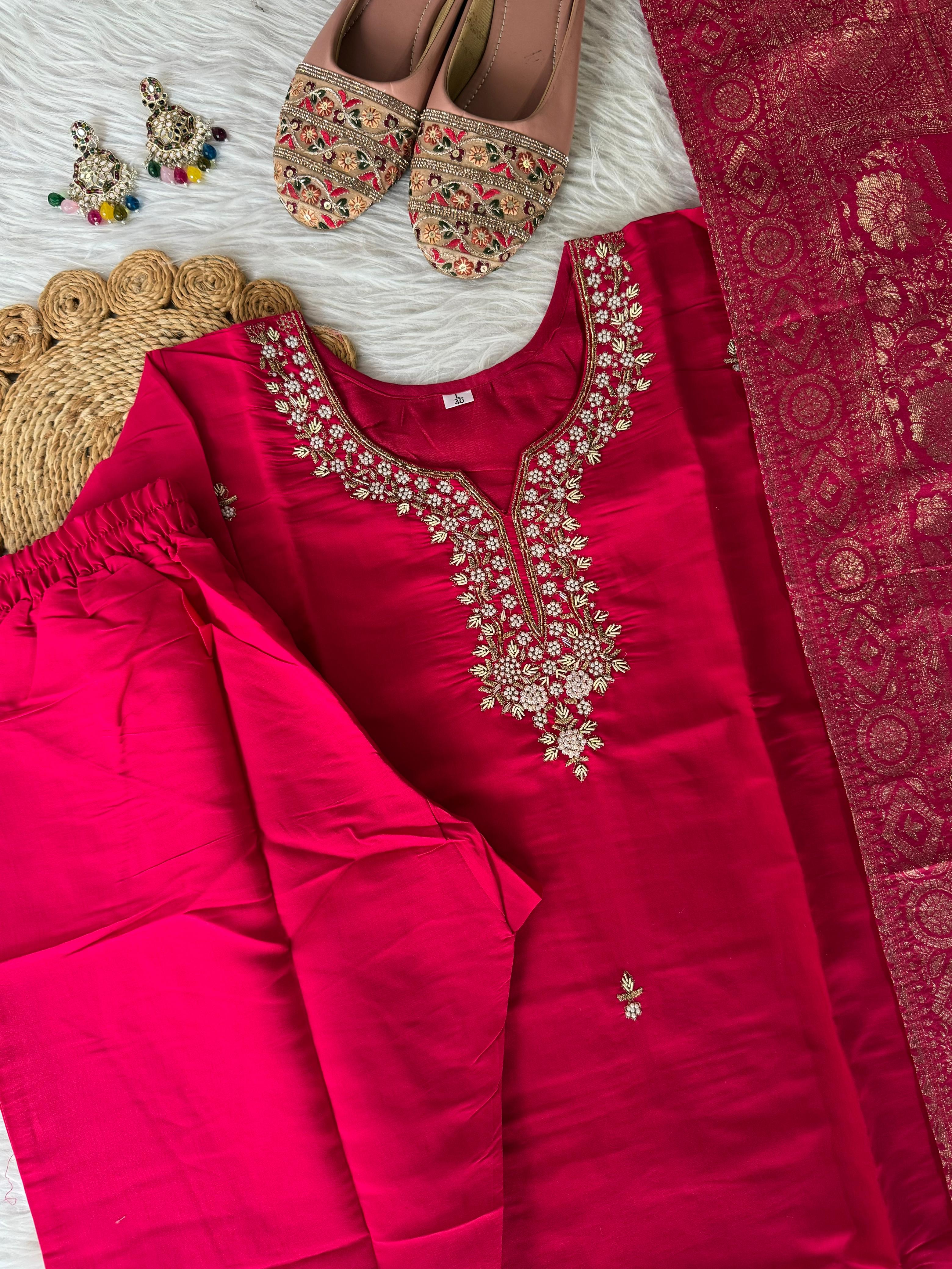 Beautiful Premium Pink Designer Kurti Set