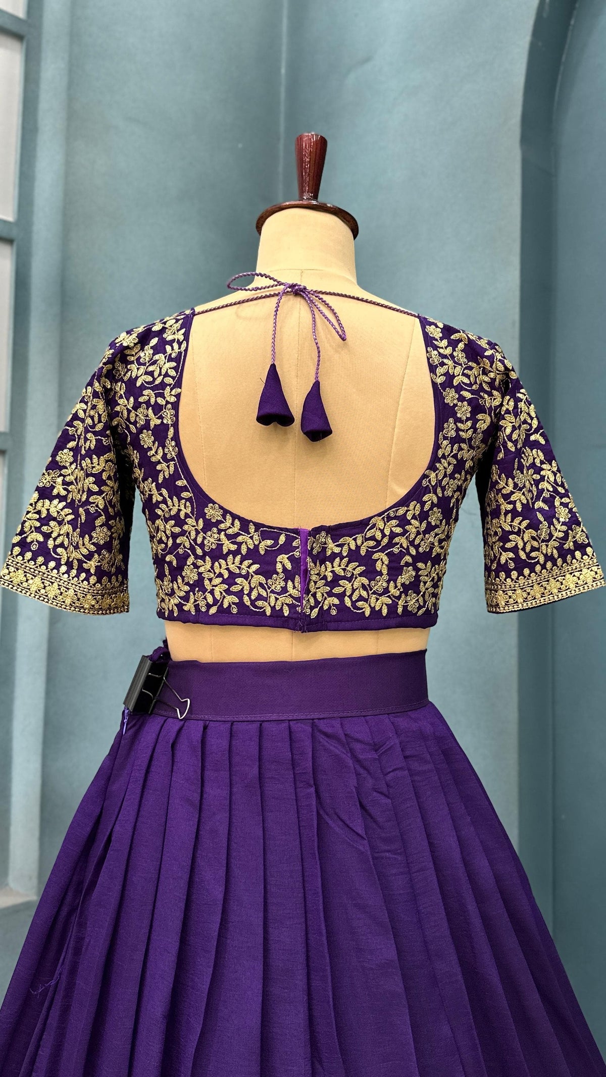Premium Vichitra Silk with Maggam Work and Fully Stitched Lehangas