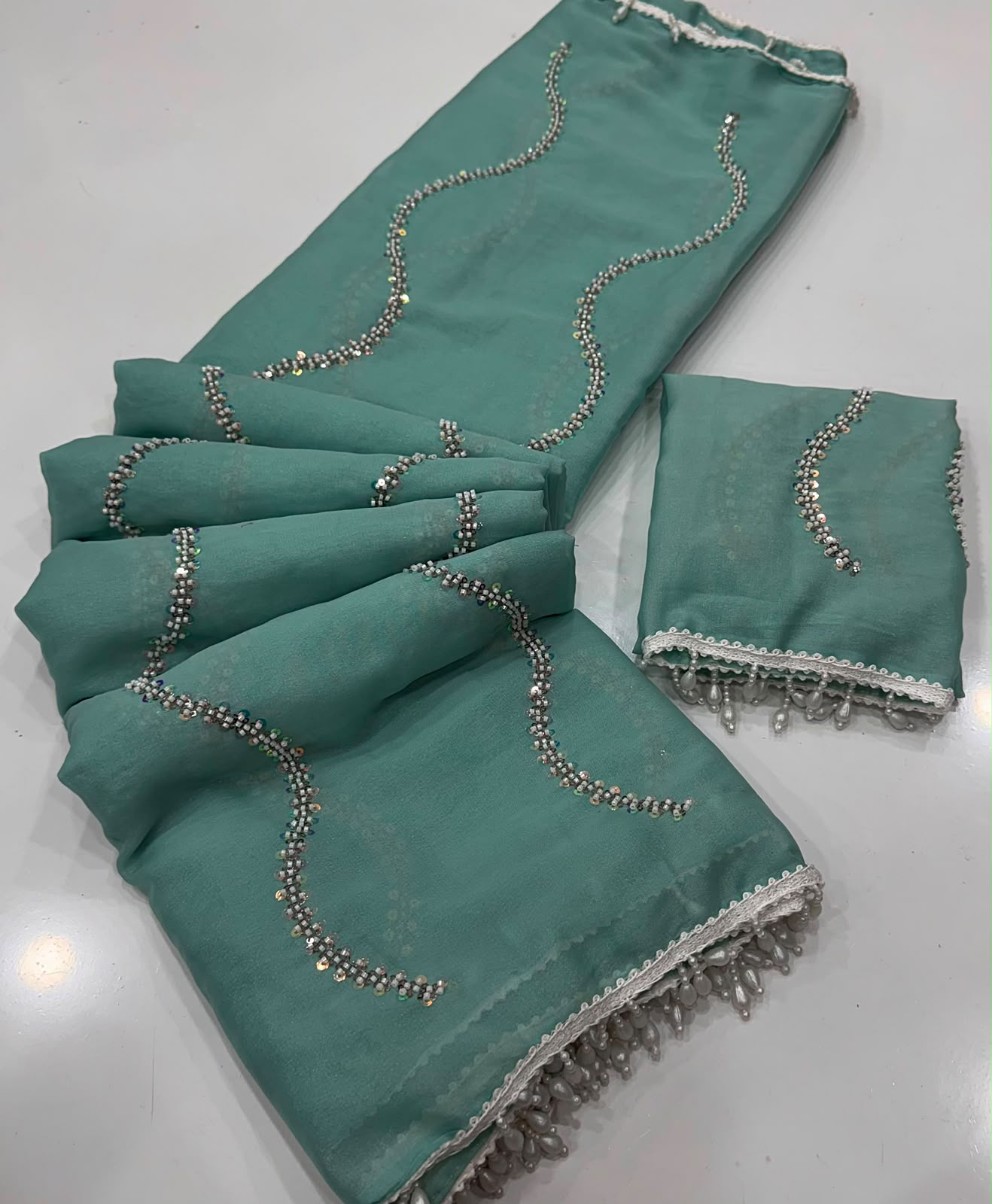 Georgette maggam work sarees