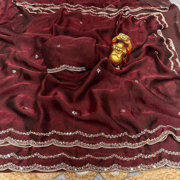 Space Silk Party Wear Saree with Dual Shade Beeds Work