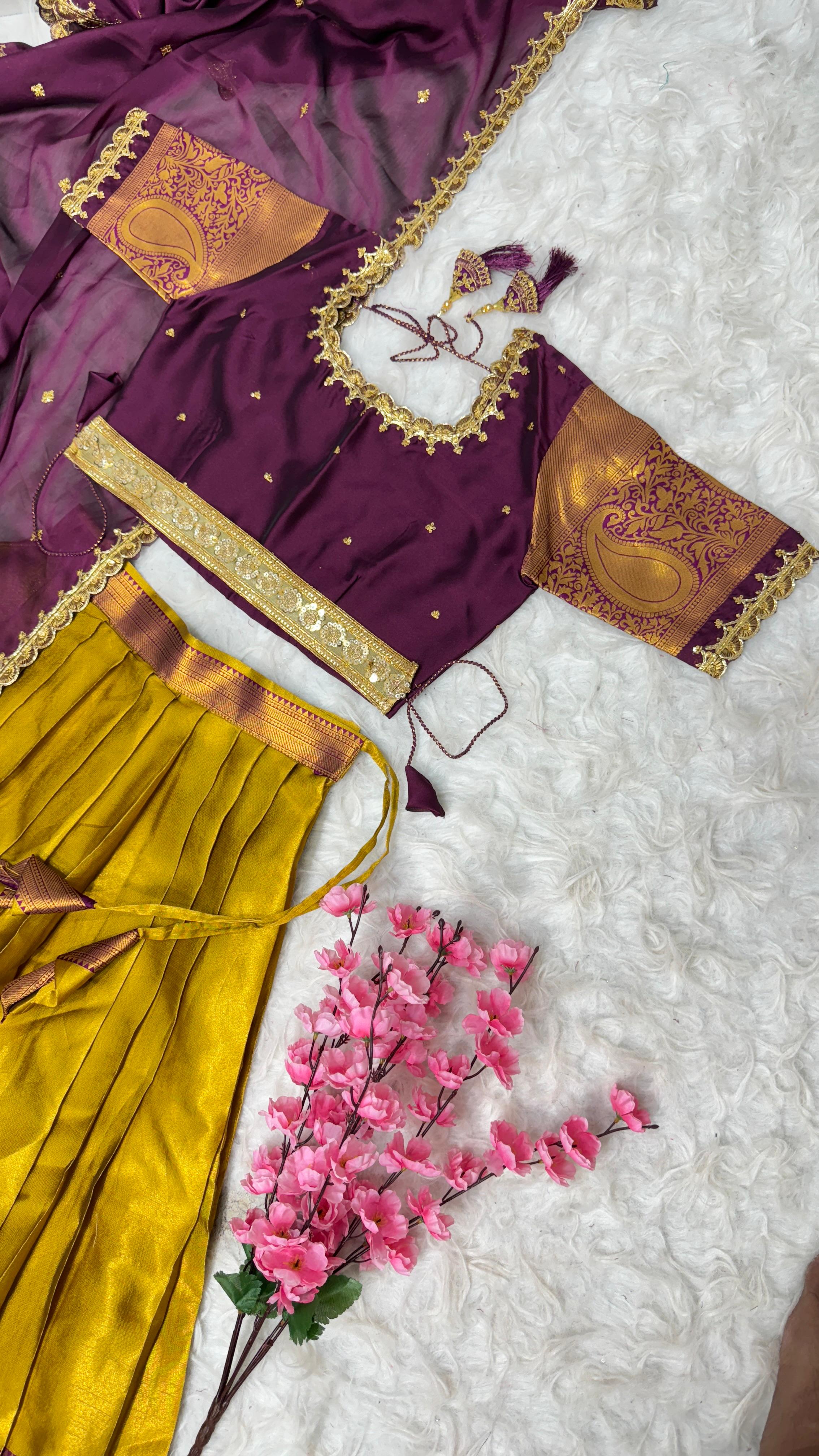 Pure Kanjivaram Silk Full Stitched Lehenga With Designer Maggam work