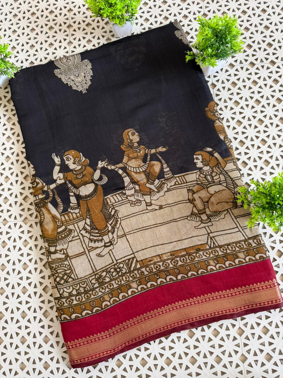 Premium Soft Mul Cotton Sarees with Kalamkari Design
