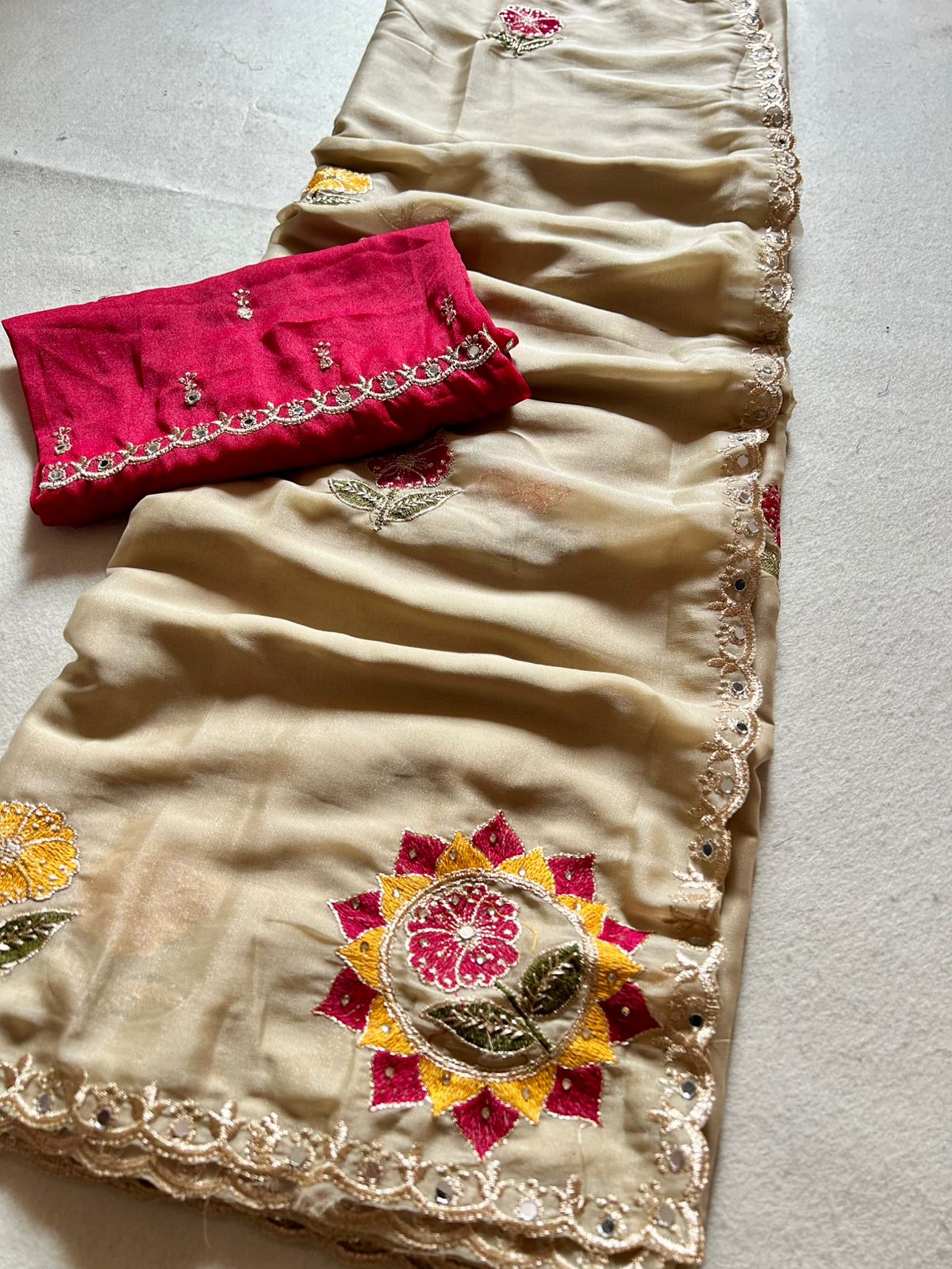 Star Georgette with Embroidery Work with Real Mirror Work