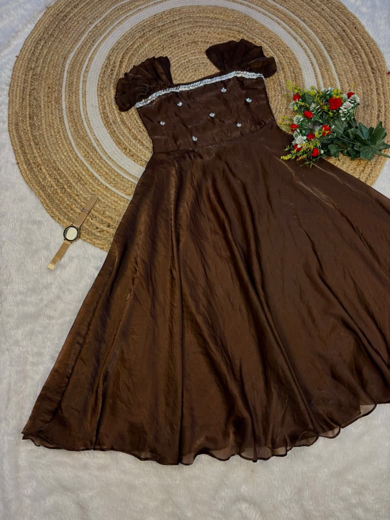 Premium Space Silk Handwork Maxi Gown