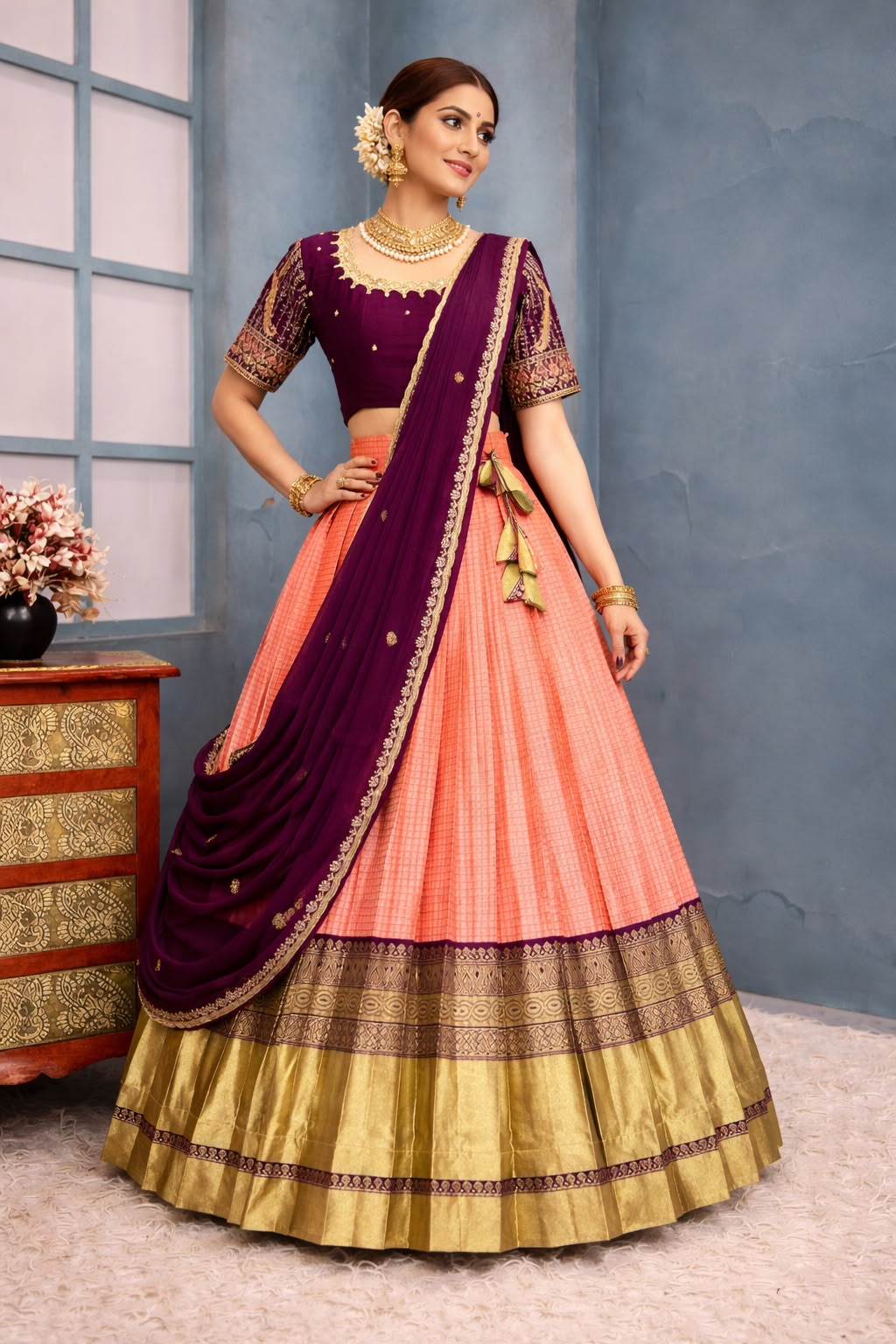 Designer Premium Quality Pure Kanjivaram Silk Full Stitched Lehenga