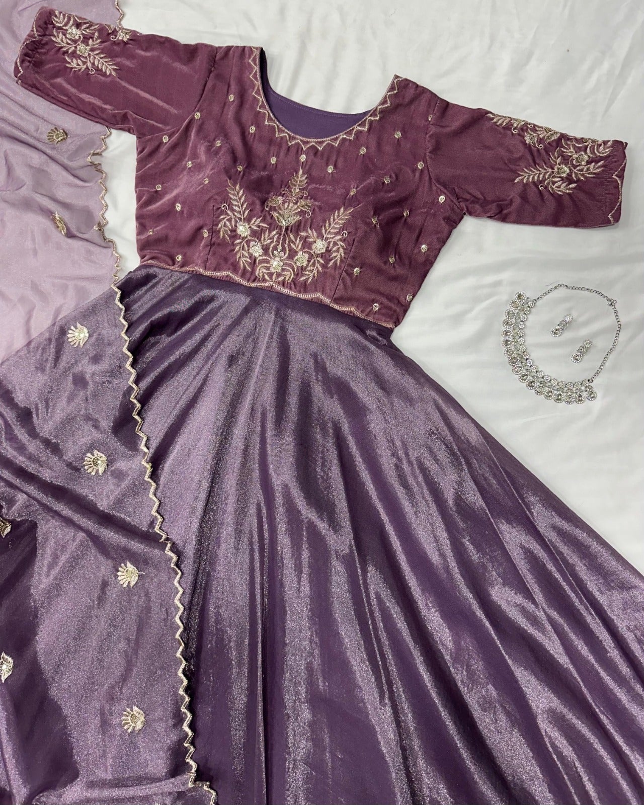 Designer Anarkali Gown & Duppata with Embroidery Work