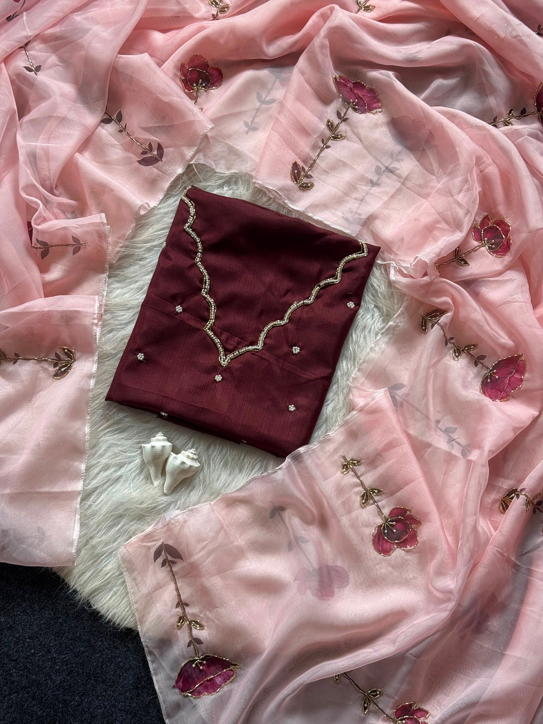 Soft Tebby Silk Organza with Handwork