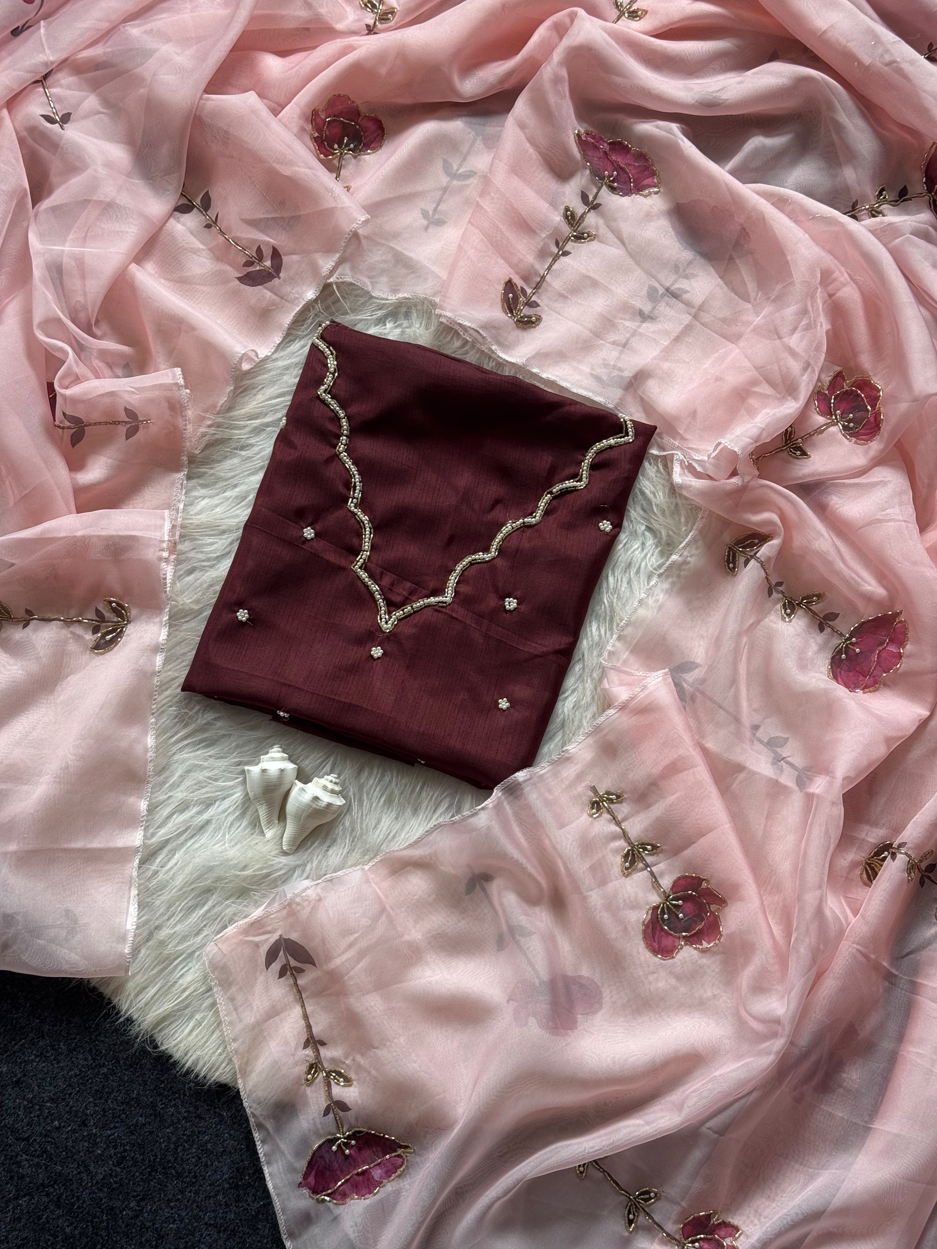 Soft Tebby Silk Organza with Handwork