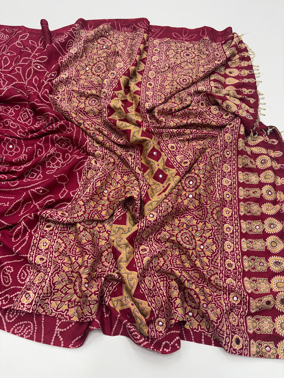 Pure Satin Silk Saree with Aari Mirror Work