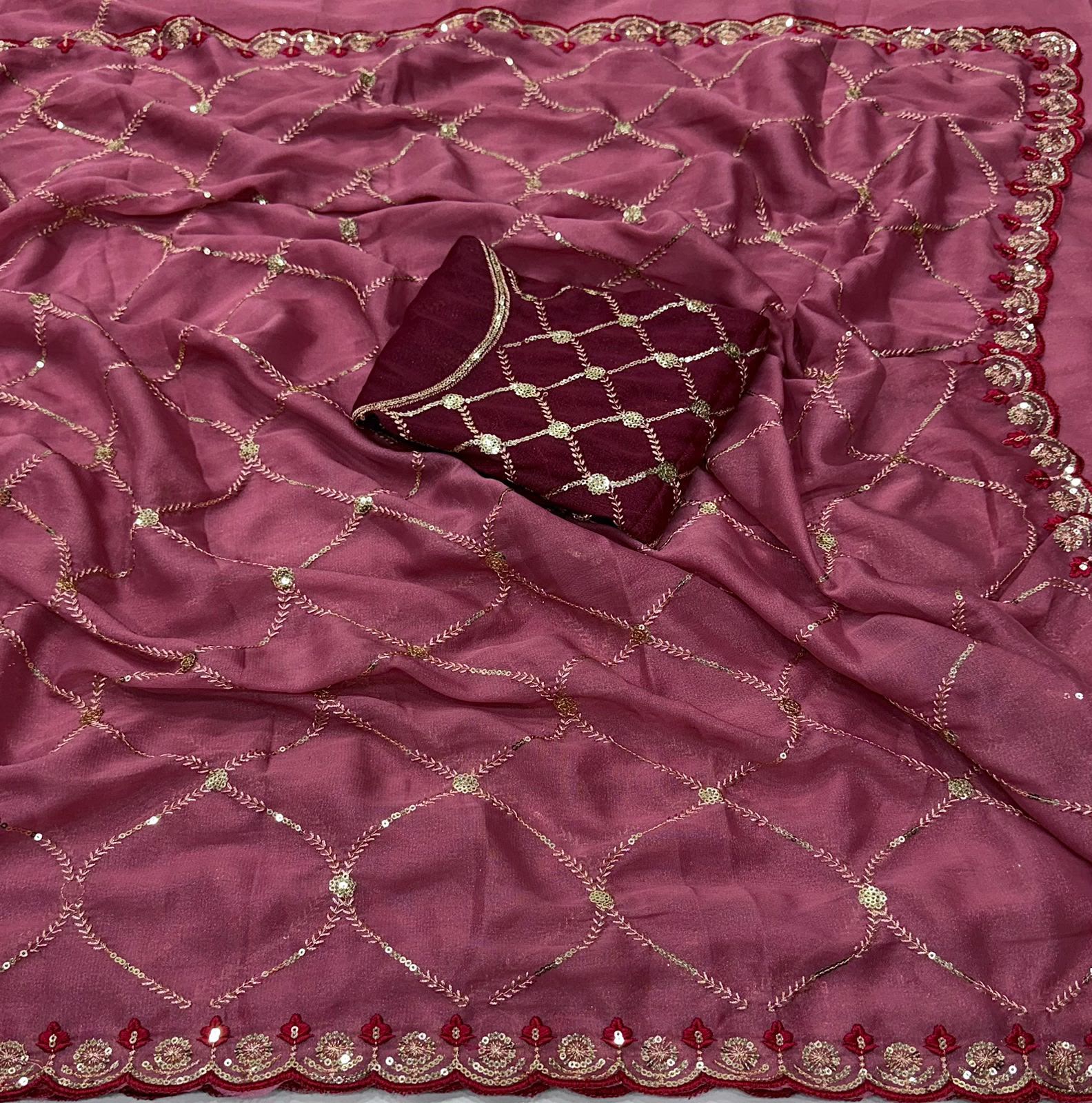 Star Georgette Sarees with Multi Sequence Work With Running Blouse