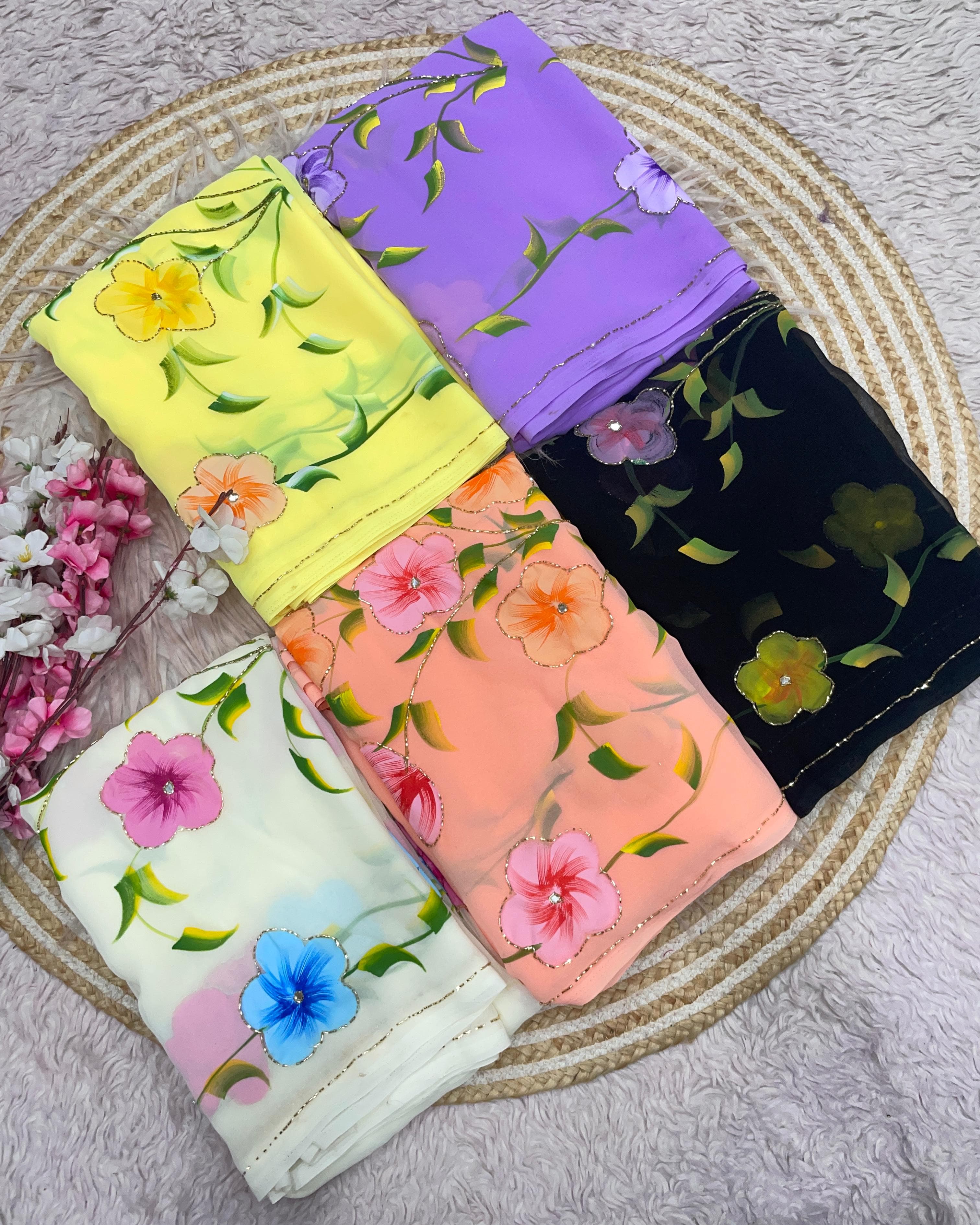 Georgette Sarees with Brush Paint
