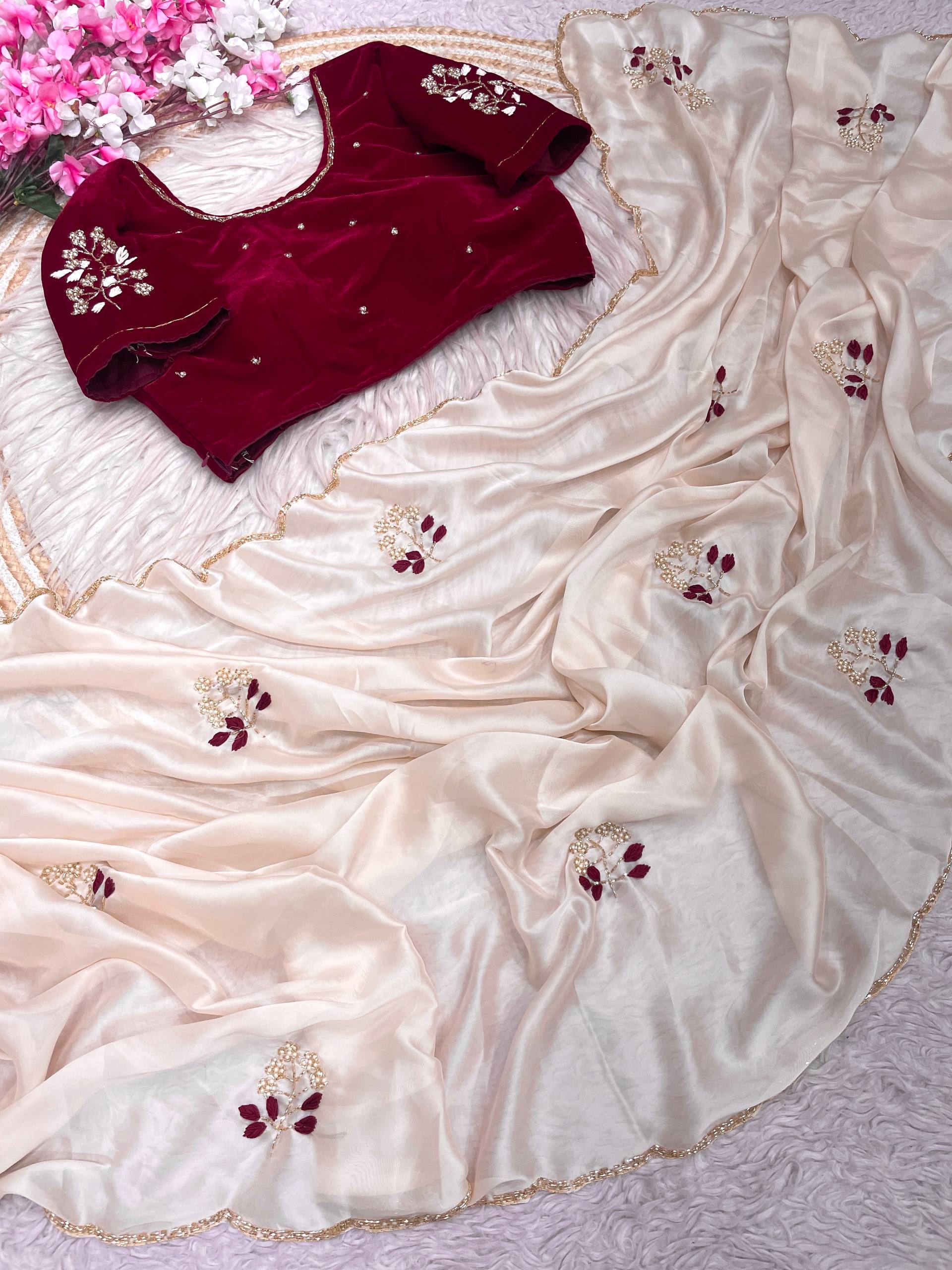 Elegant Rangoli Silk with Maggam Thread Work on Saree & Blouse