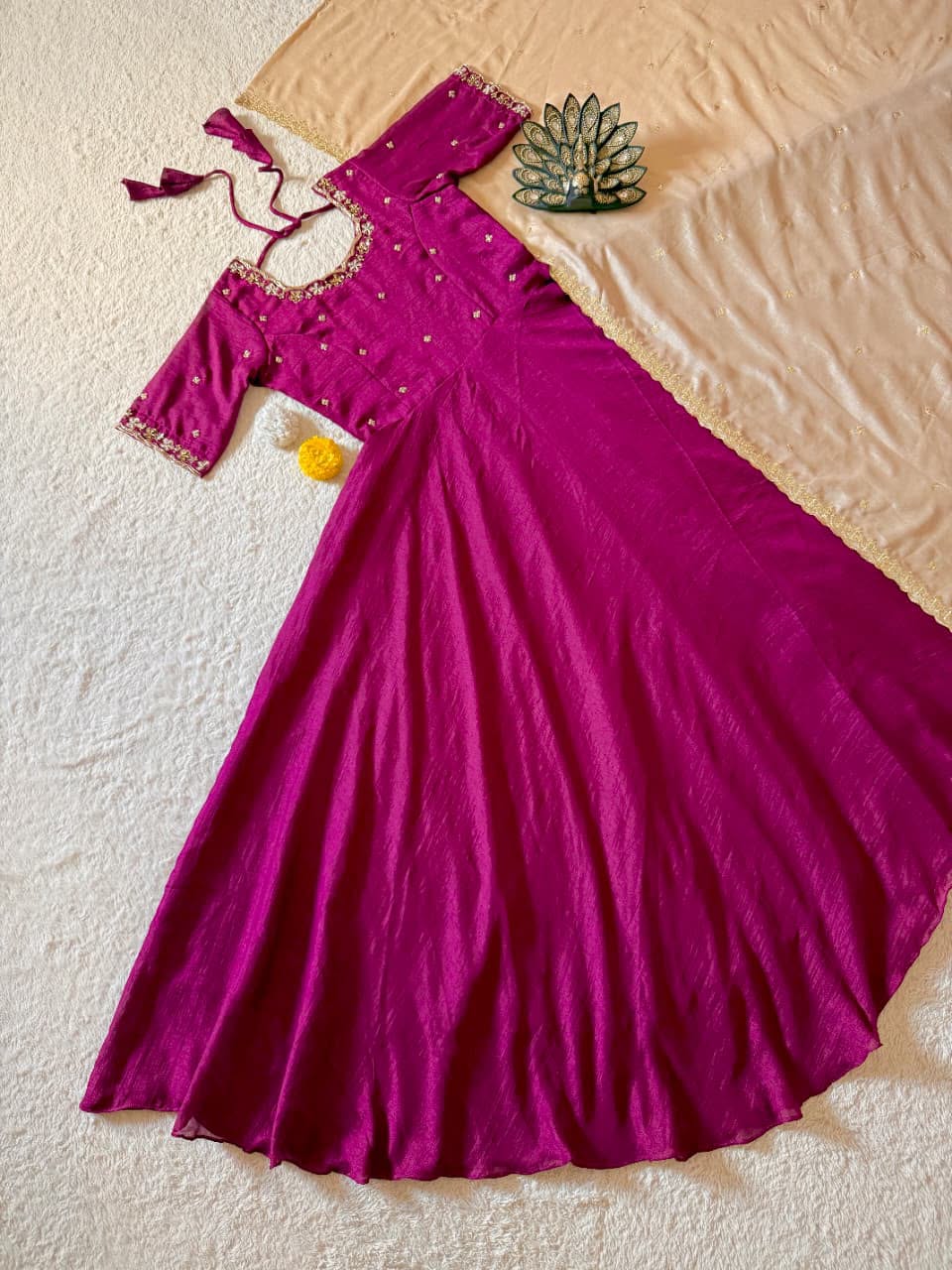 Designer Maggam Hand Work Gown With Duppata