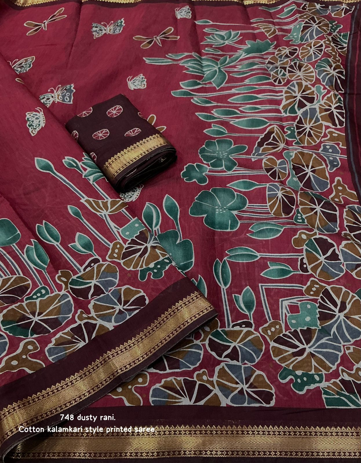 Pure Mangalagiri Style  Kalamkari Cotton Saree
