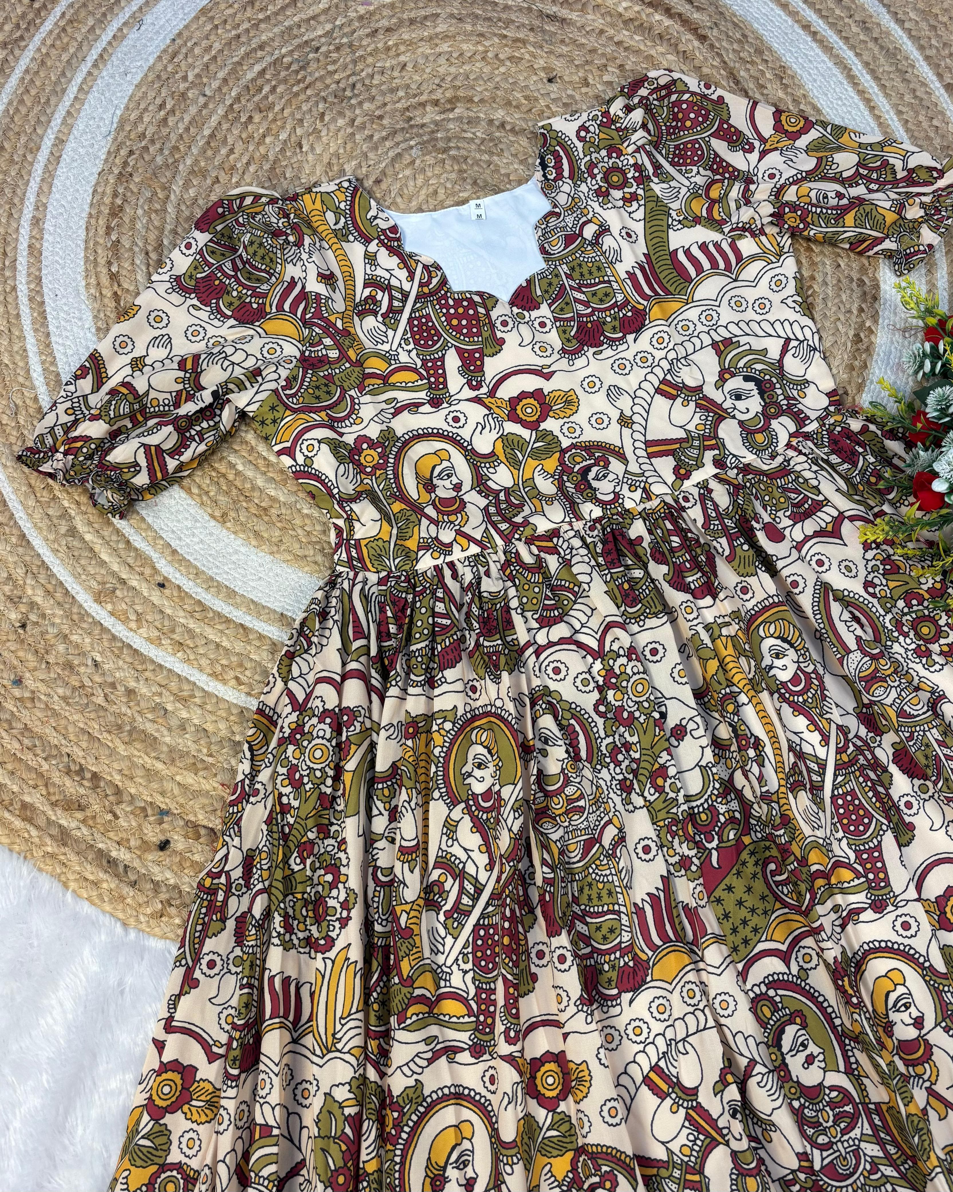 Kalamkari Maxi Gown Soft Maslin Cotton with Digital Print