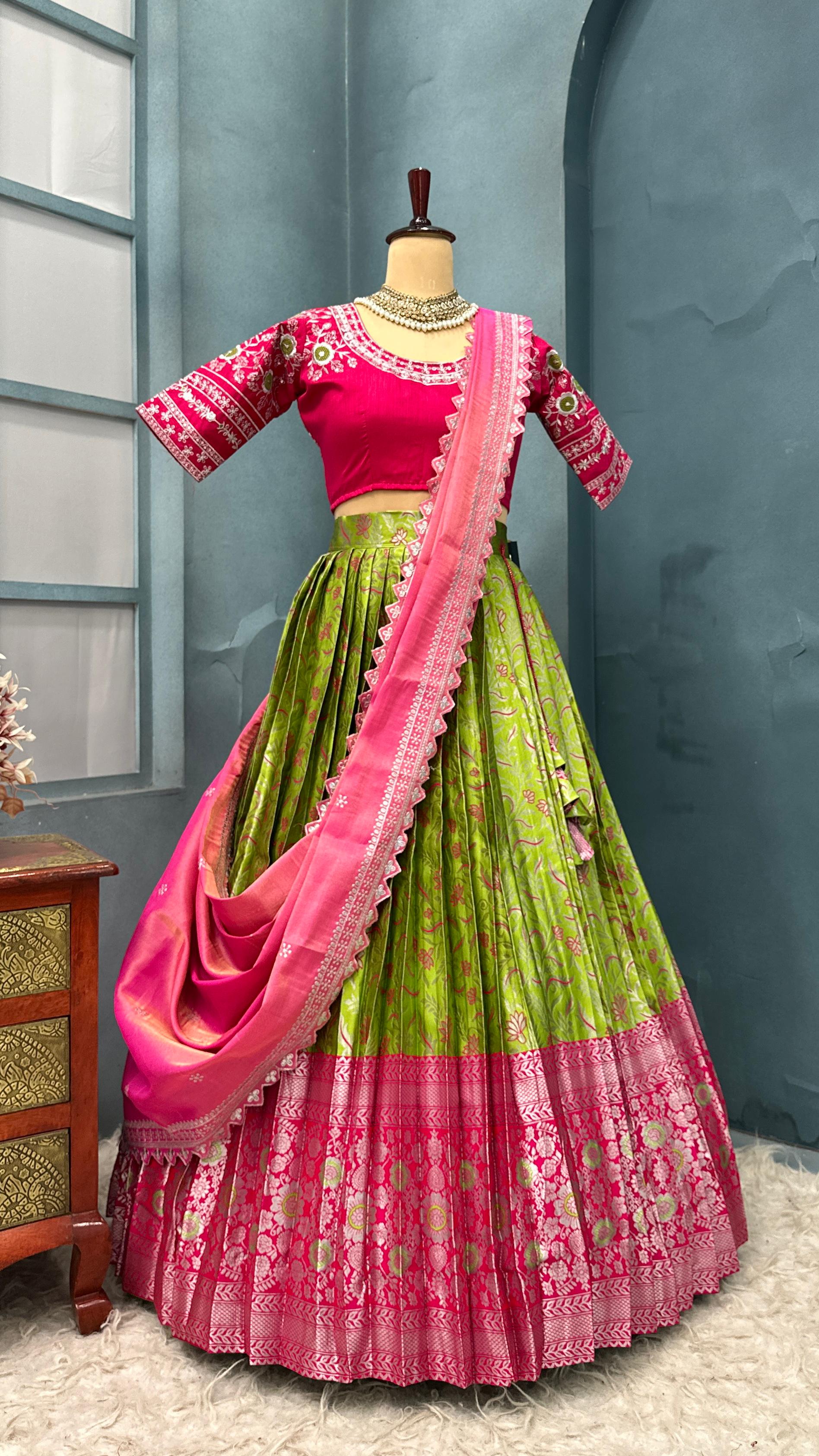 Full Stitched Kanjivaram silk With big jequard Border attached with Canvas