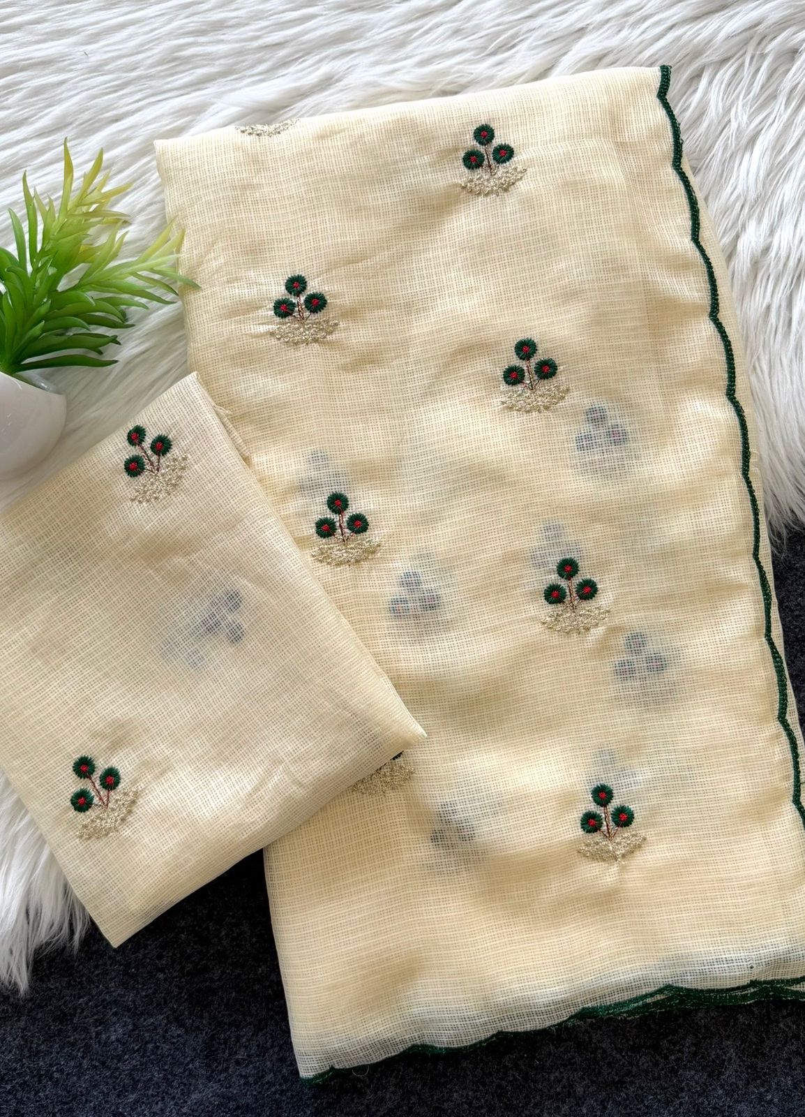 Soft Doria Checks Saree with Beautiful Embroidery all over Saree and Running Blouse with Work