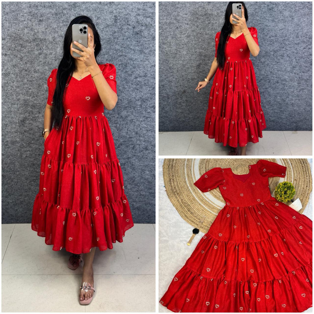 Beautiful Rangoli Crush Gown with Heart Beads