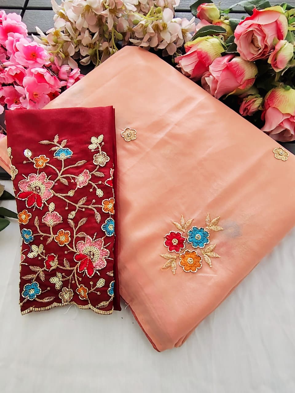 Star Georgette Sarees with Embroidery Khatli Work