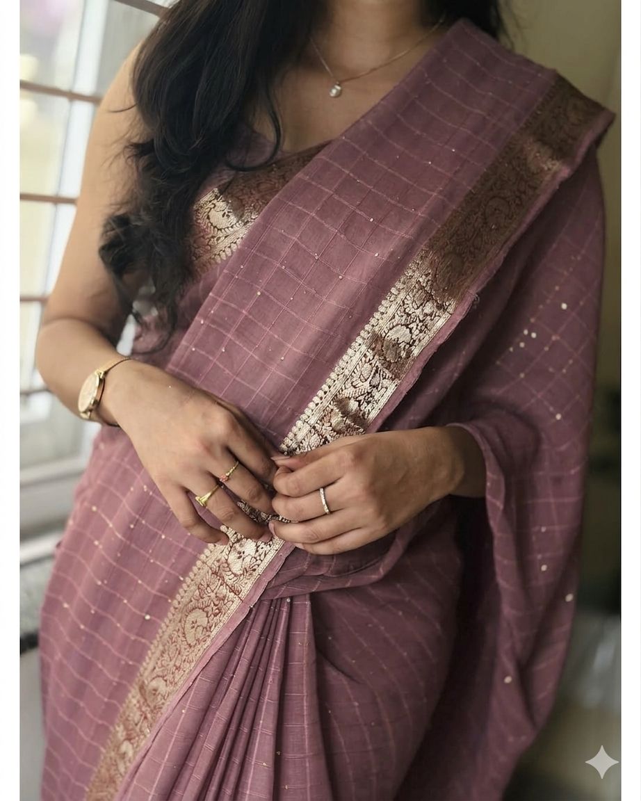 Viscose Georgette Sequence Worked Saree With Weaving Butti Blouse