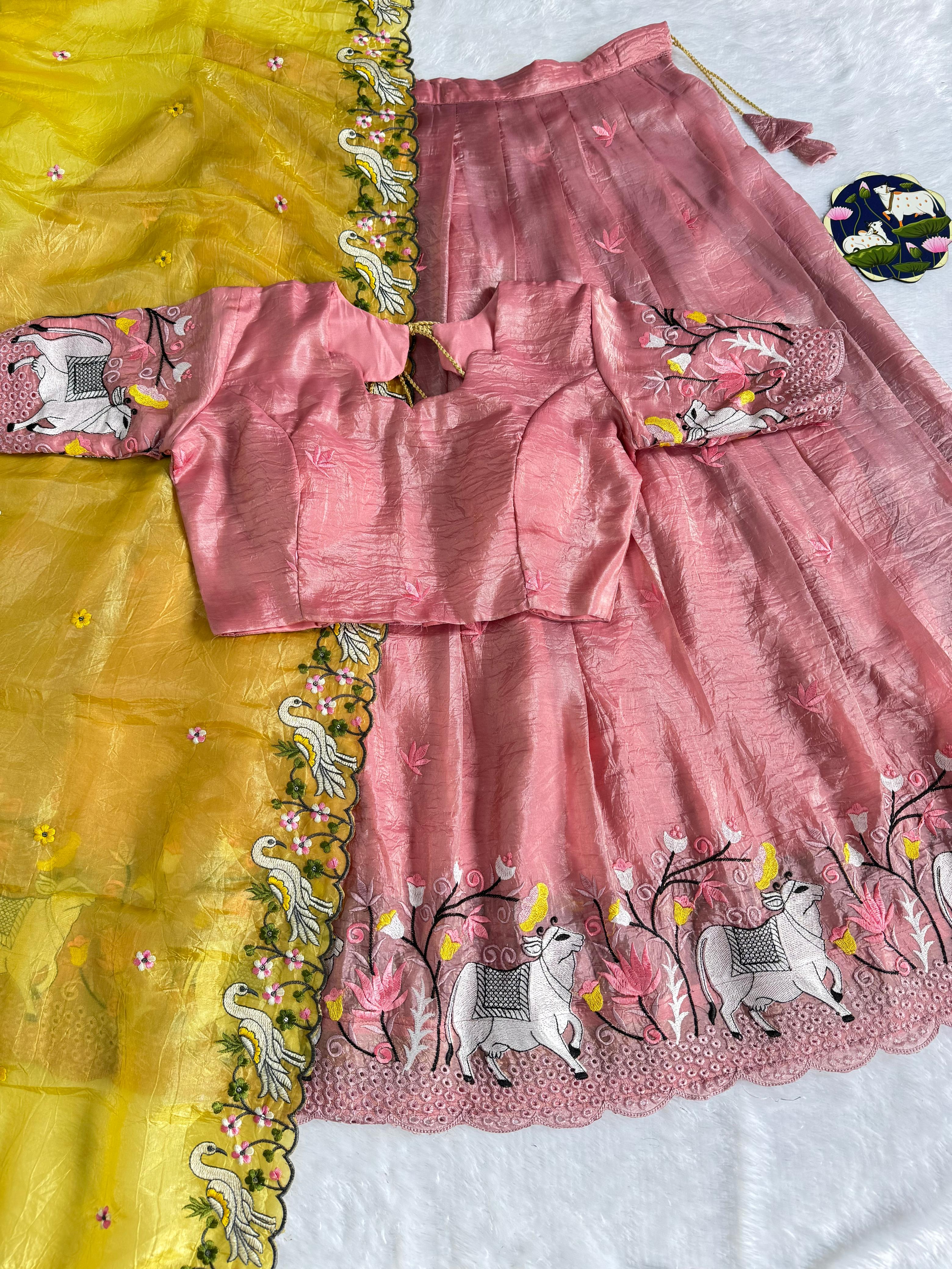 Premium Pichwai Work Fully Stitched Lehanga Set (Free Size)