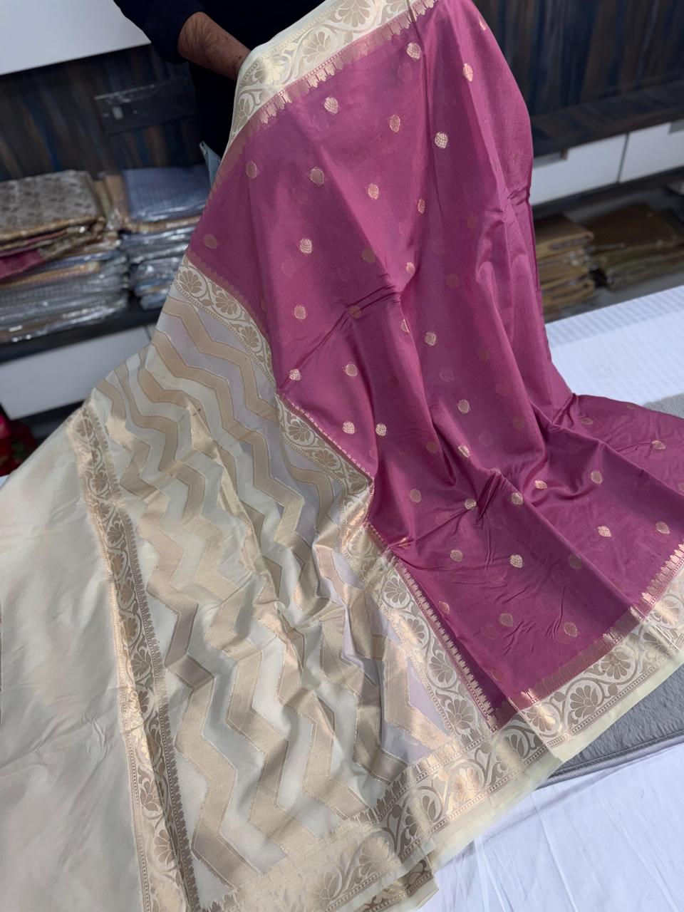 Banarasi Raw Mango Silk Saree with latest small border
