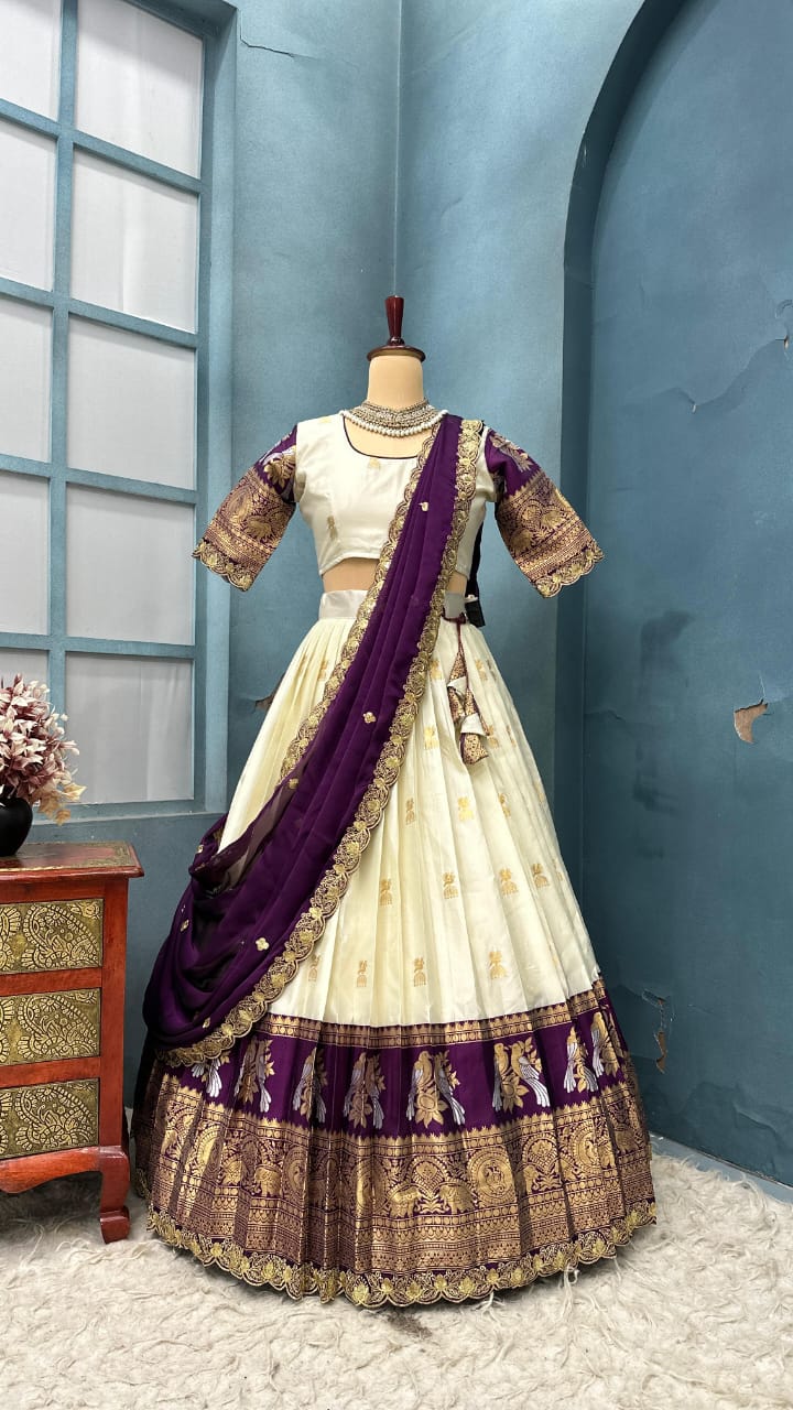 Exclusive Designer Premium Quality Pure Kanjivaram silk full stiched Lehenga