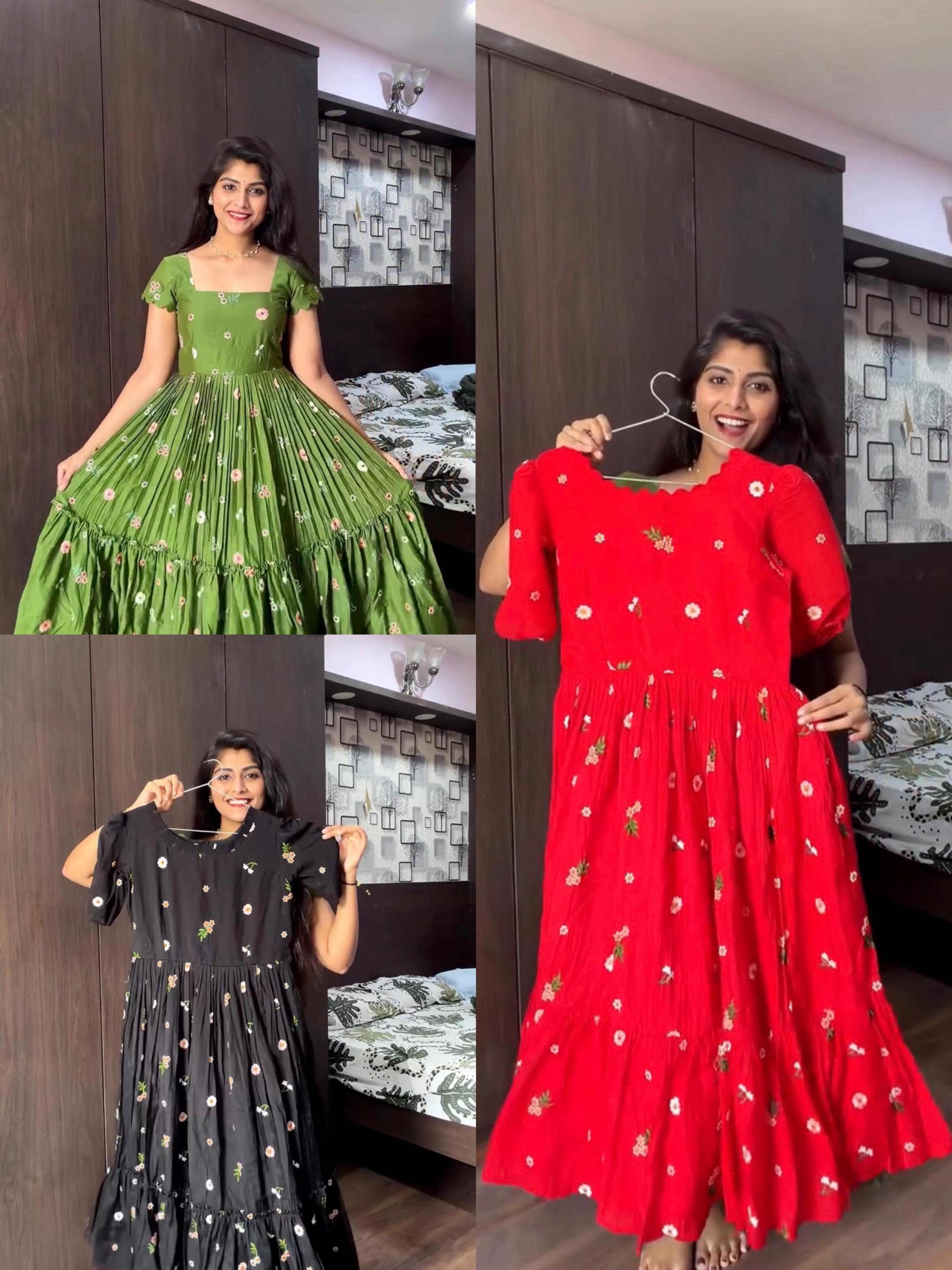 Special Mull Chanderi Gown With Floral Thread Weave
