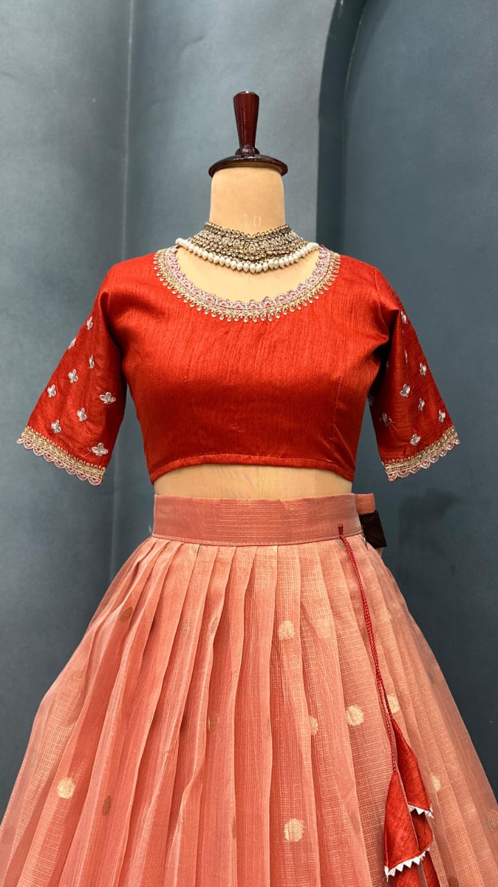 Full Stitched Luxurious Lehanga with Kota checks with Rich big Paithani jacquard border with Premium quality lace border attached with Canvas
