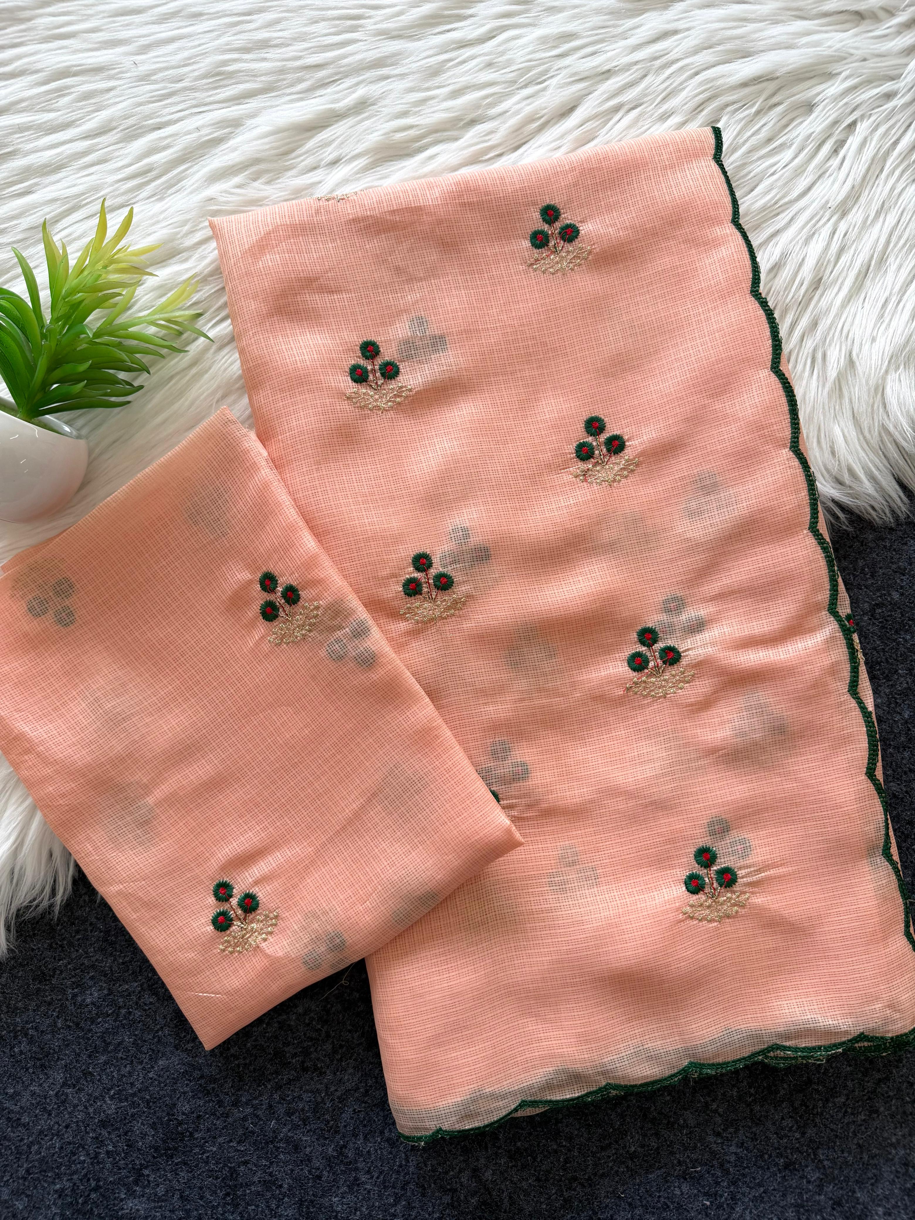 Soft Doria Checks Saree with Beautiful Embroidery all over Saree and Running Blouse with Work