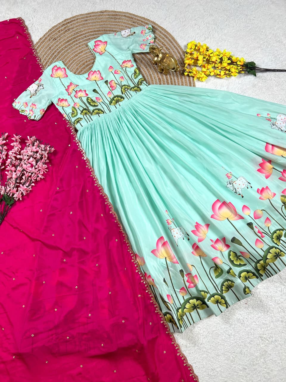 Lotus Design Gown with Duppata
