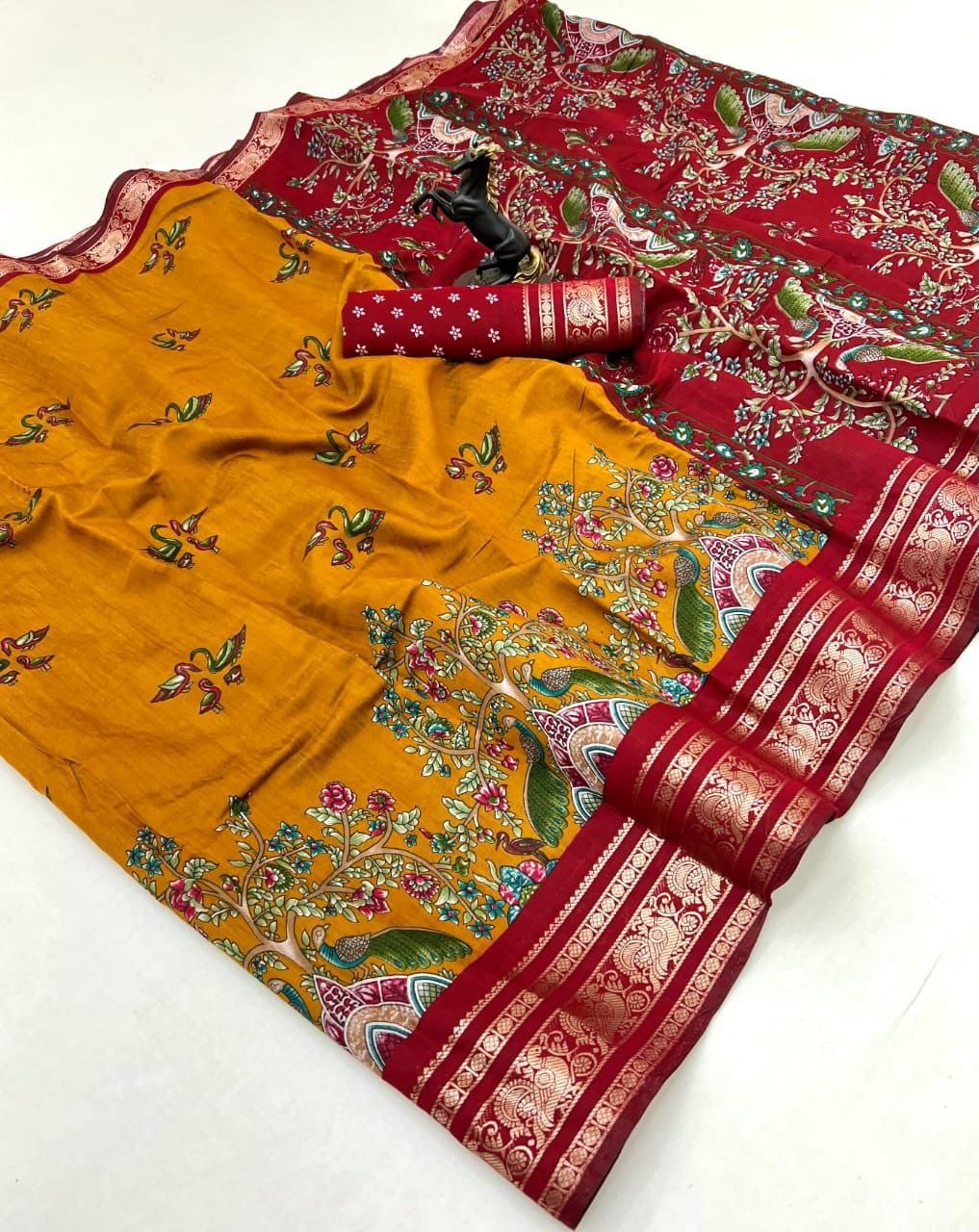 Pure Viscose Silk Saree with Kalamkari Design